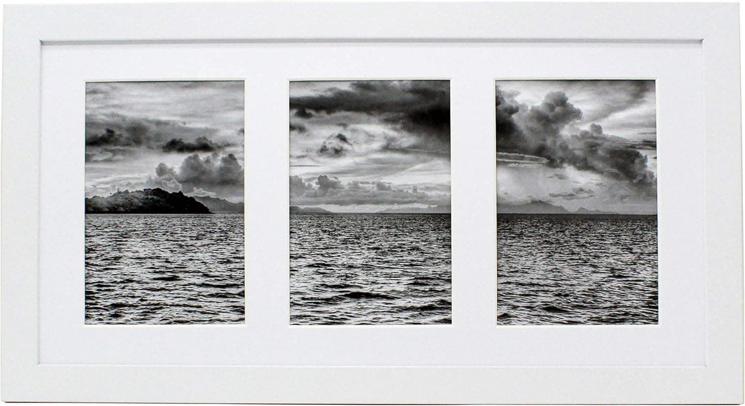 8x16 White Collage Gallery Picture Frame with Three 4x6 Inch Openings - Wide Molding - Includes Both Attached Hanging Hardware and Desktop Easel - Display Three 4 x 6 Photos Horizontal or Vertical