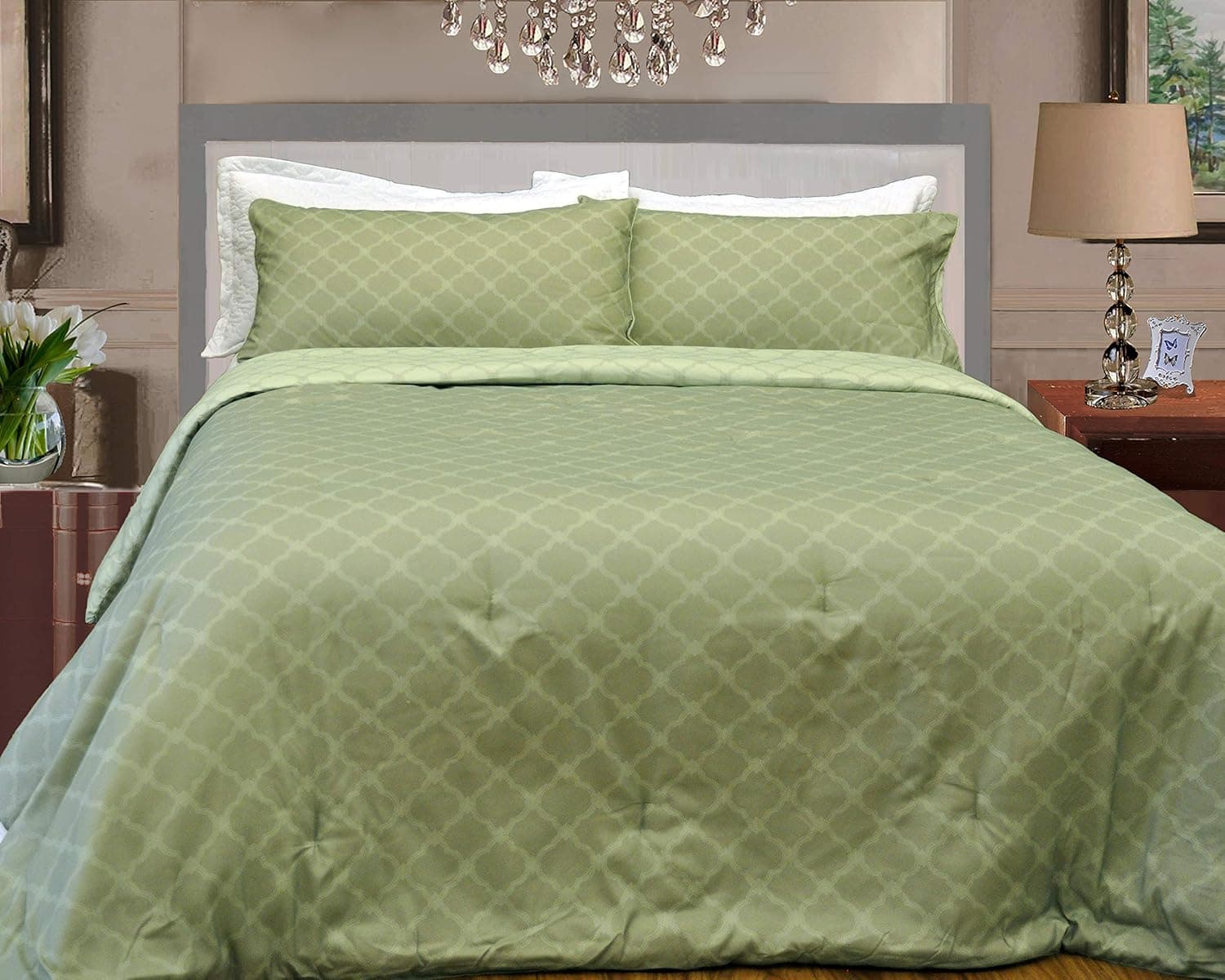 Natural Comfort Luxury Lines Microfiber Reversible Comforter Set, Queen, Tiffany jade