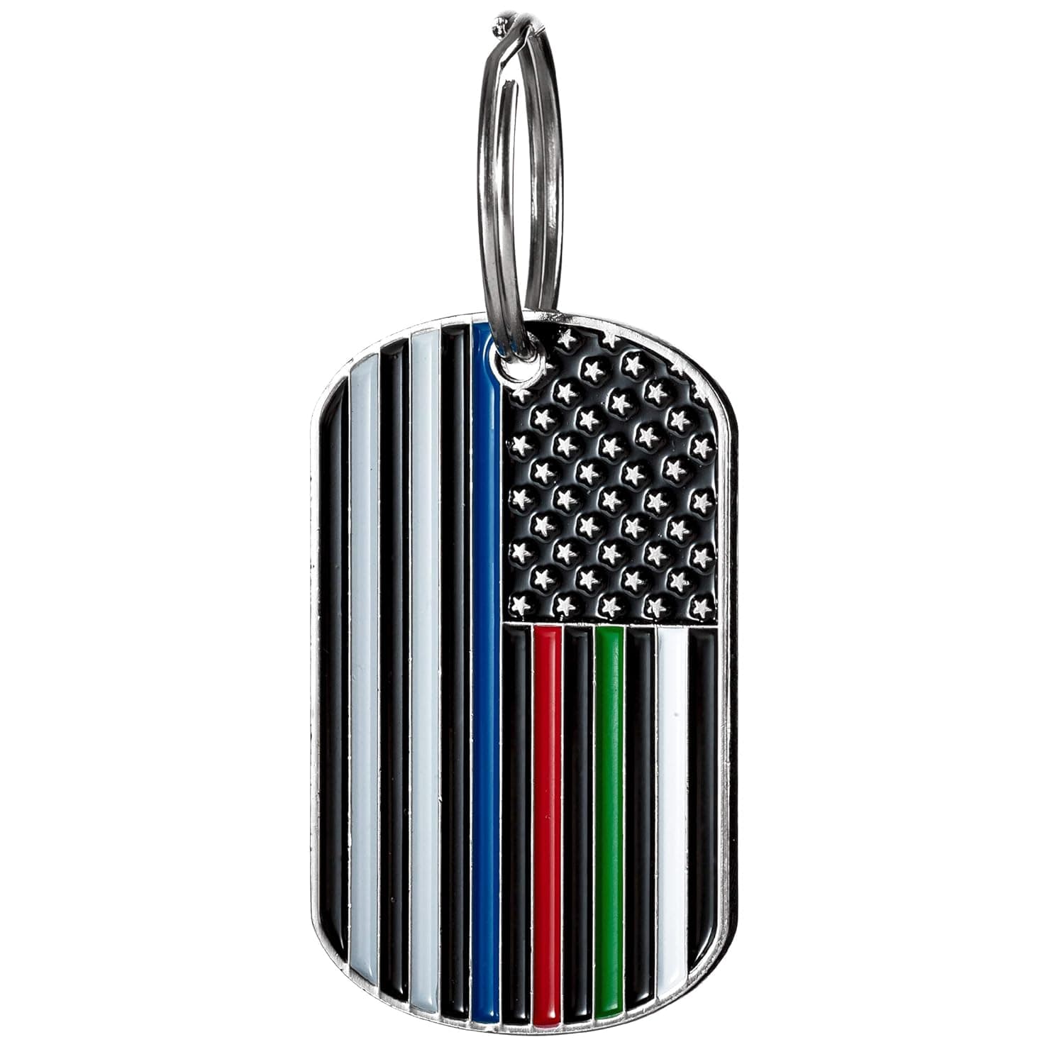 Qillyoper Thin Blue, Red and Green Line USA Flag Keychain