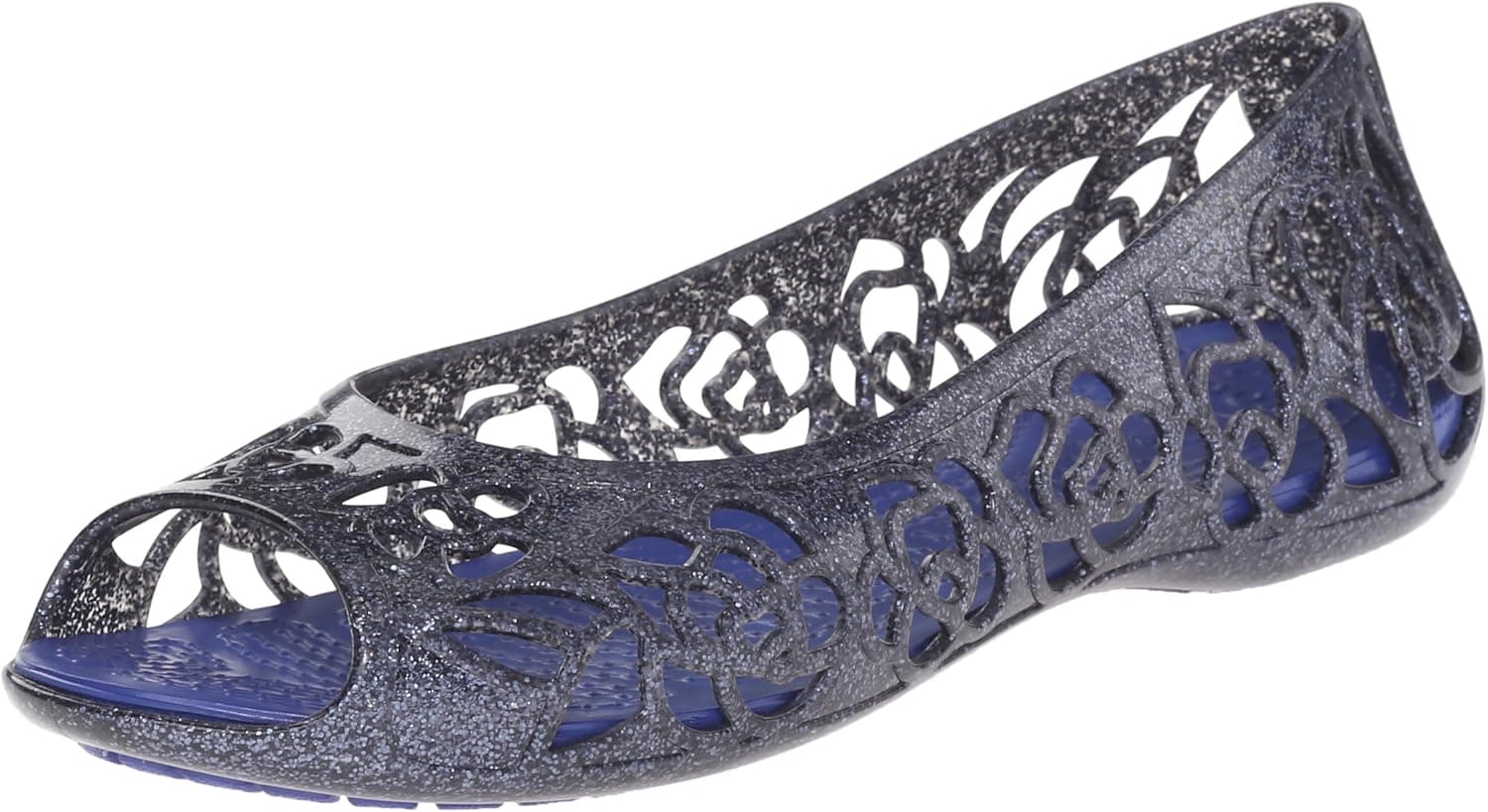 Crocs Girls' Isabella Glitter Grade School Flat, Navy/Cerulean Blue, 6 M US Big Kid