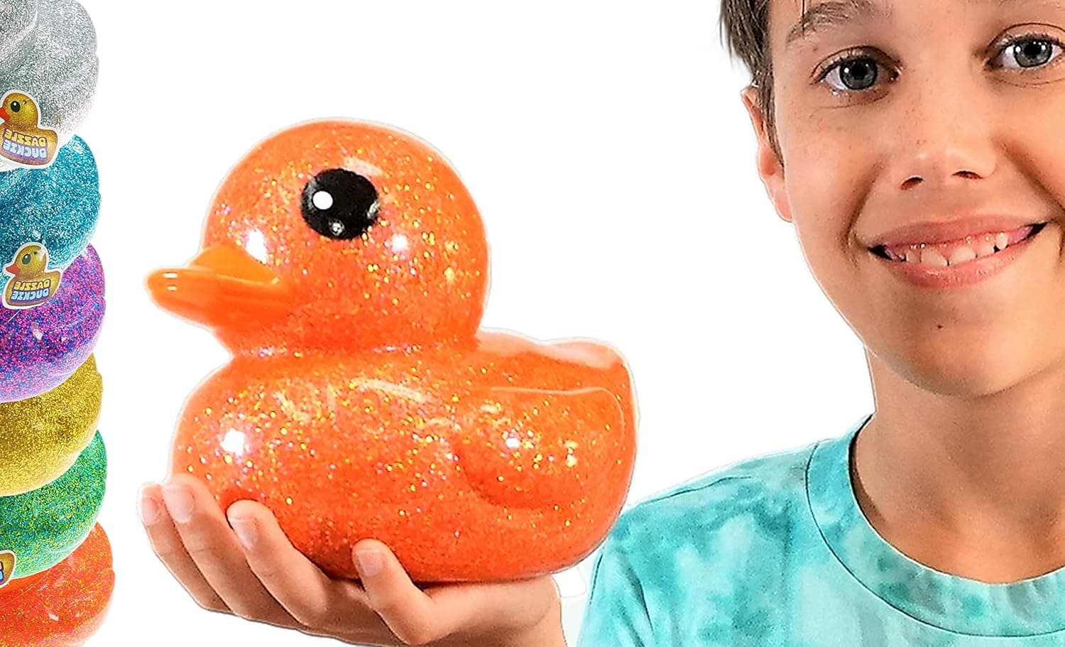 Giant Glitter Rubber Ducks Metallic Colors 7" (1 Duck Assorted) Rubber Duckies Fidget Toy for Kids, Sensory Play Stress Relief Stocking Stuffers Supplies Pinata Filler in Bulk. Plus Sticker. 4346-1s