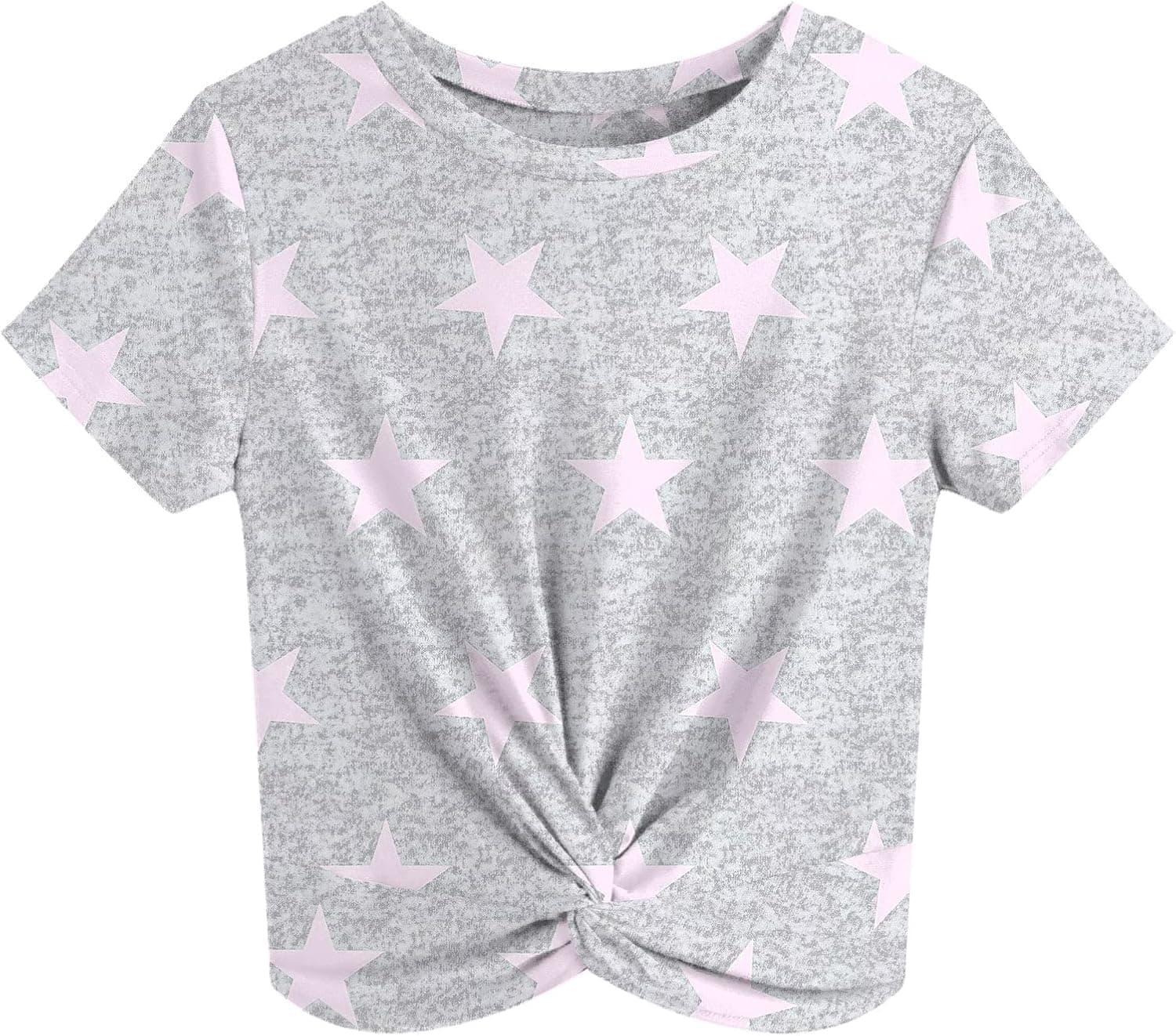 JINKESI Women's Summer Causal Short Sleeve Blouse Round Neck Crop Tops Twist Front Tee T-Shirt