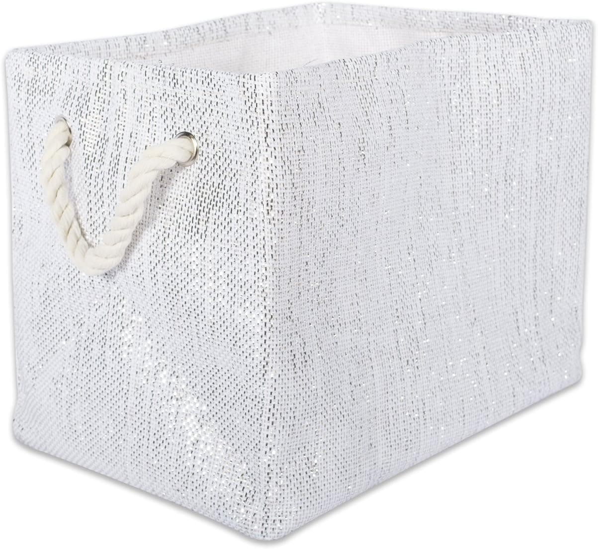 DII Decorative Metallic Lurex Storage Basket, Collapsible & Convenient for Home Organizational Solutions (Medium - 15x10x12), White