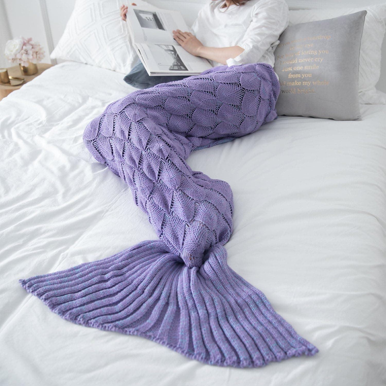 Fusheng 2018 Plaid Mermaid Blanket for Throw Bed Bedspread in Acrylic Knitted Bed Tail Mermaid Blankets (Purple)