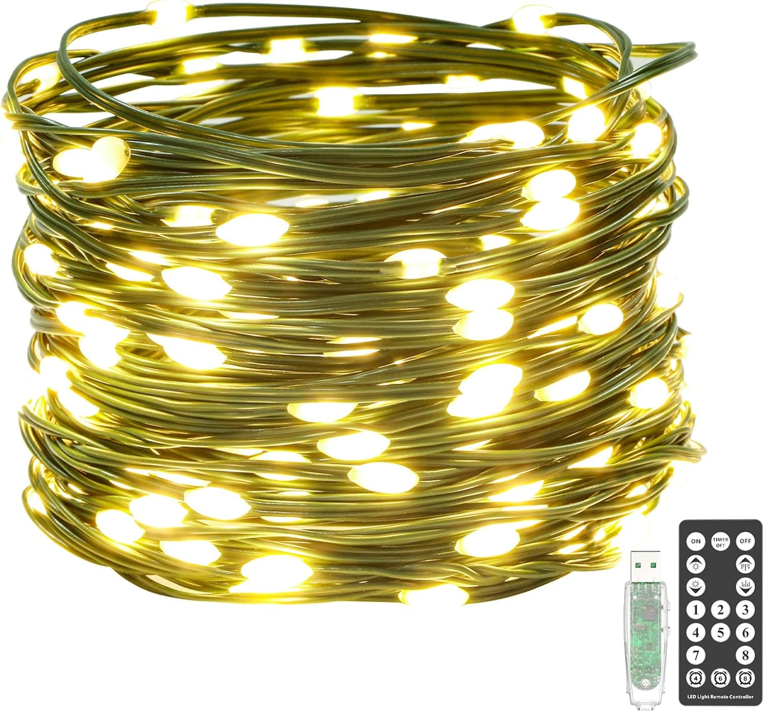 MilesRay 2 Pack 16ft Flexible Green Wire Fairy Lights USB Plug in, Waterproof 50 Warm White Mini LEDs String Lights with Twinkle Mode Timer Remote for Indoor Christmas Tree Potted Wreath Garland Decor