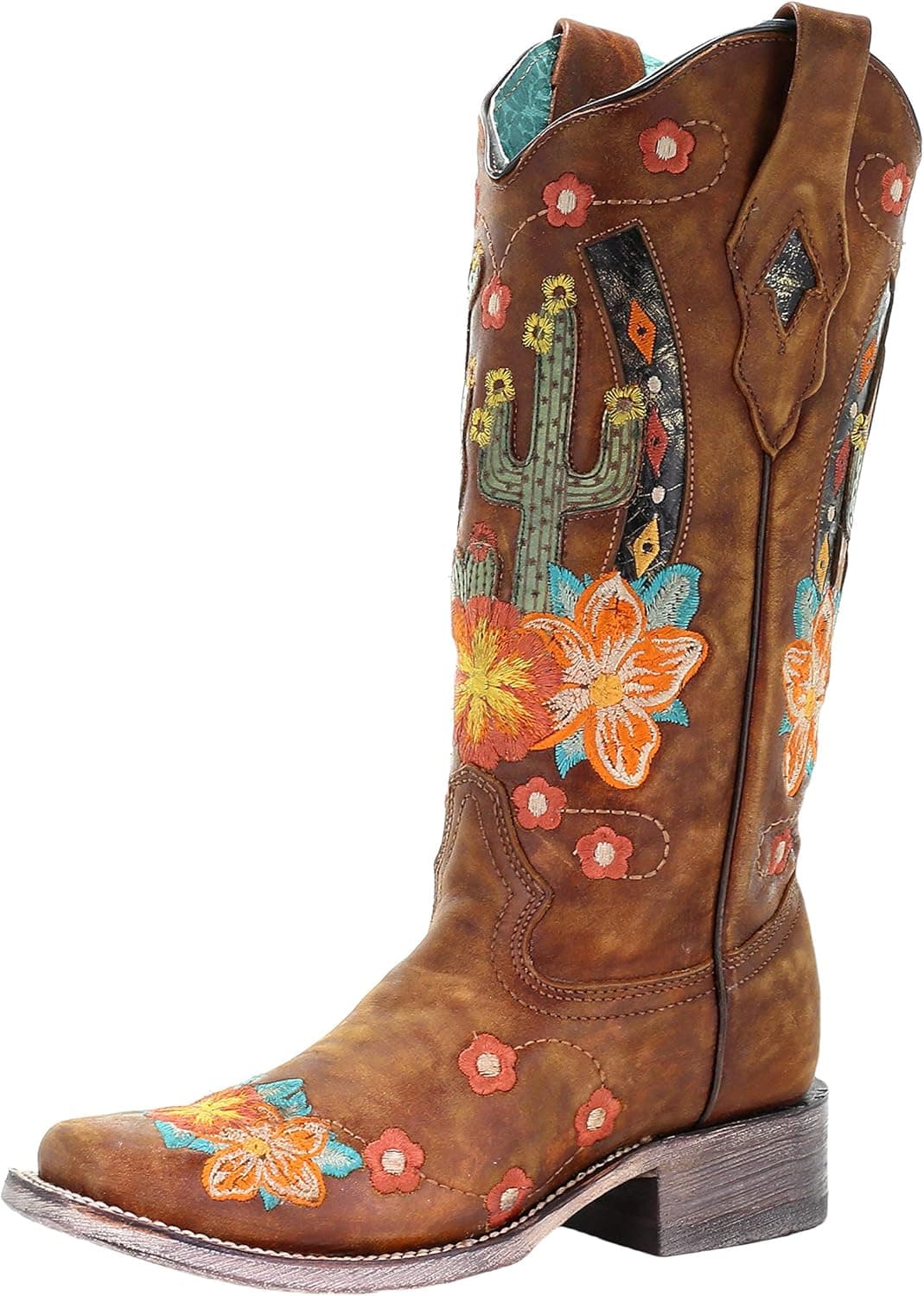 CORRAL A3735 Honey Cactus Inlay and Embroidered Square Toe Boots