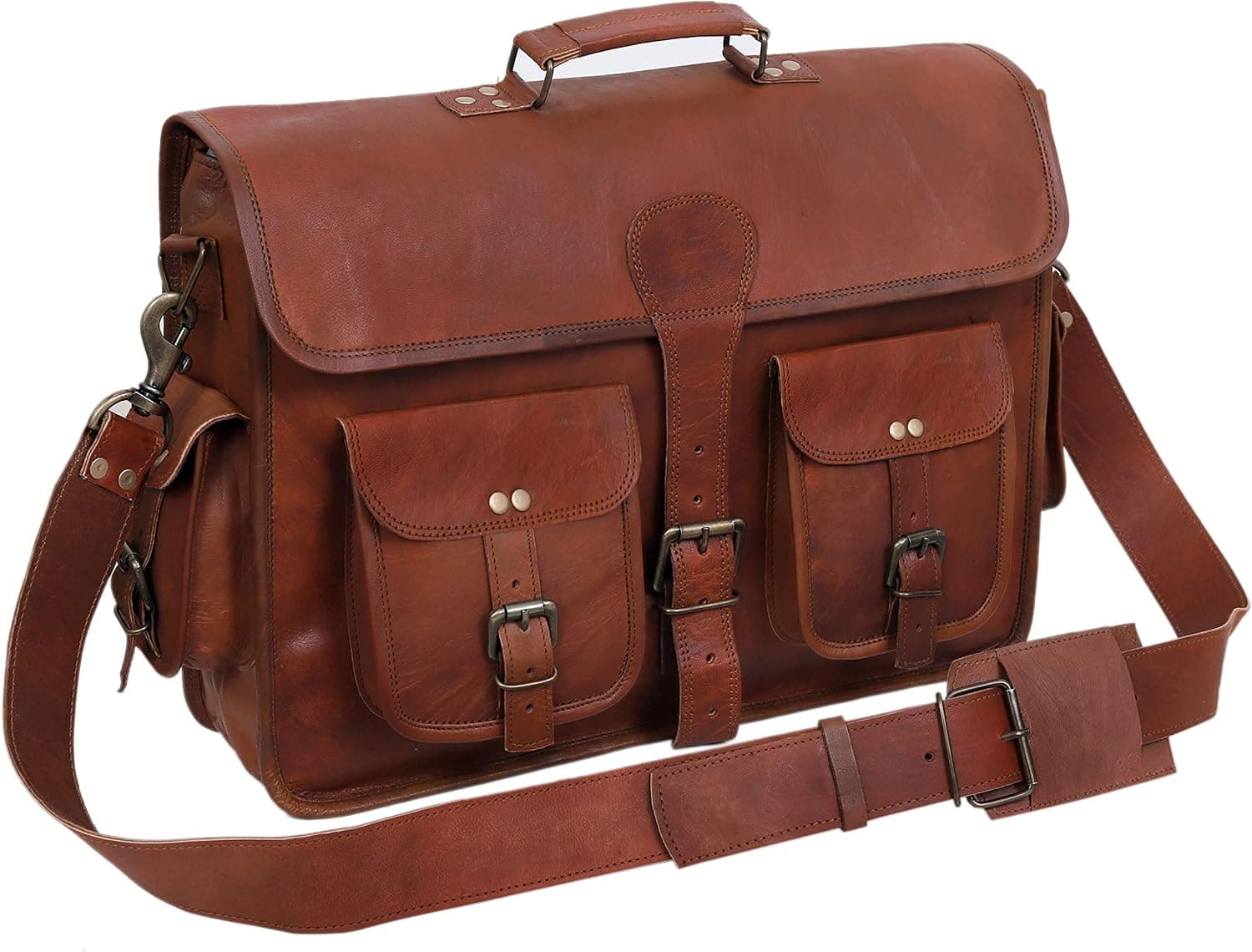 Handmadecraft Leather Unisex Real Leather Messenger Bag for Laptop Briefcase Satchel