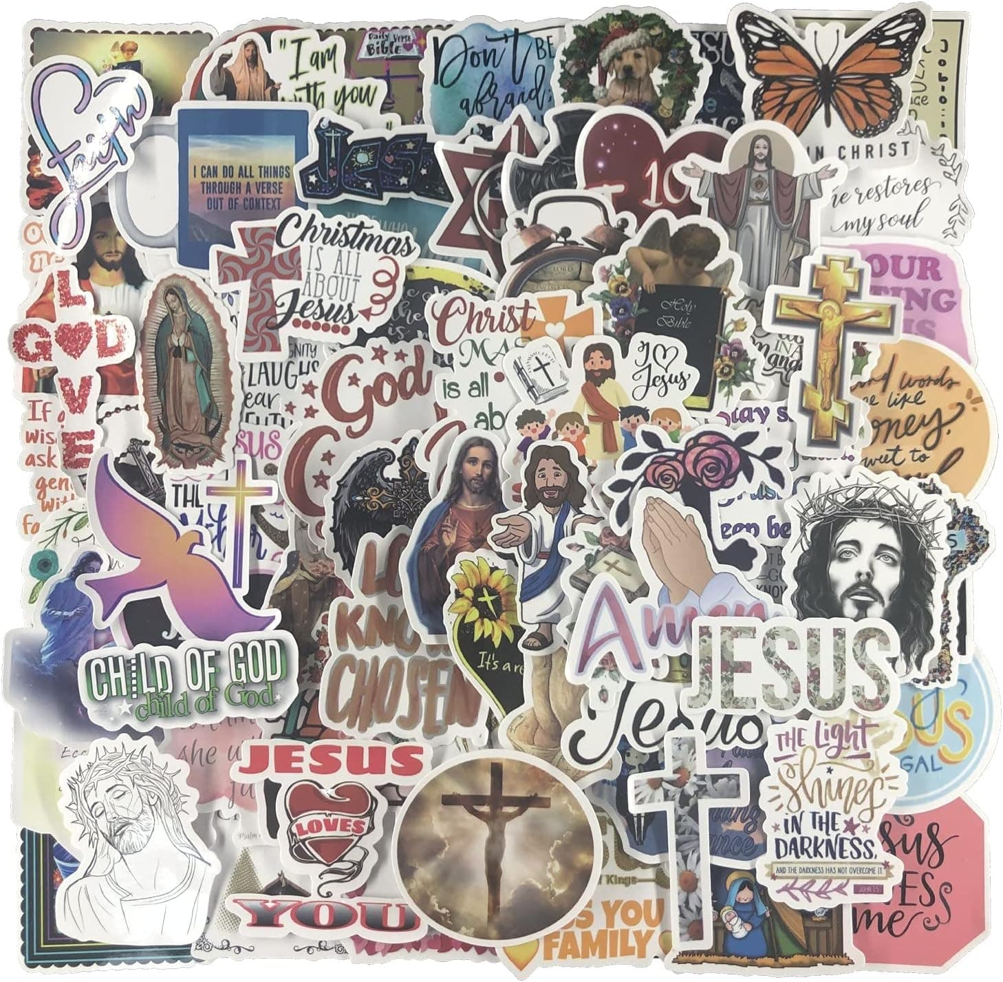 realhappy 112 PCS Jesus Christian Stickers, Bible Faith Stickers, Cross Wisdom Words Decals Stickers for Water Bottles, Religious Christian Gifts Stuff Merchandise (Faith Stickers 112PCS)