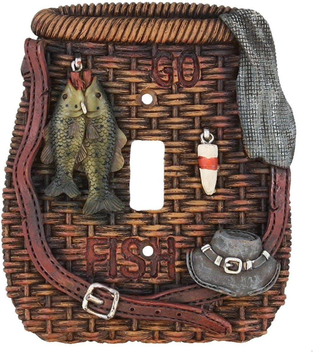Fishing Single Wall Switch Plate Electrical Cover Wicker Creel Bass Trout Perch Walleye Fish