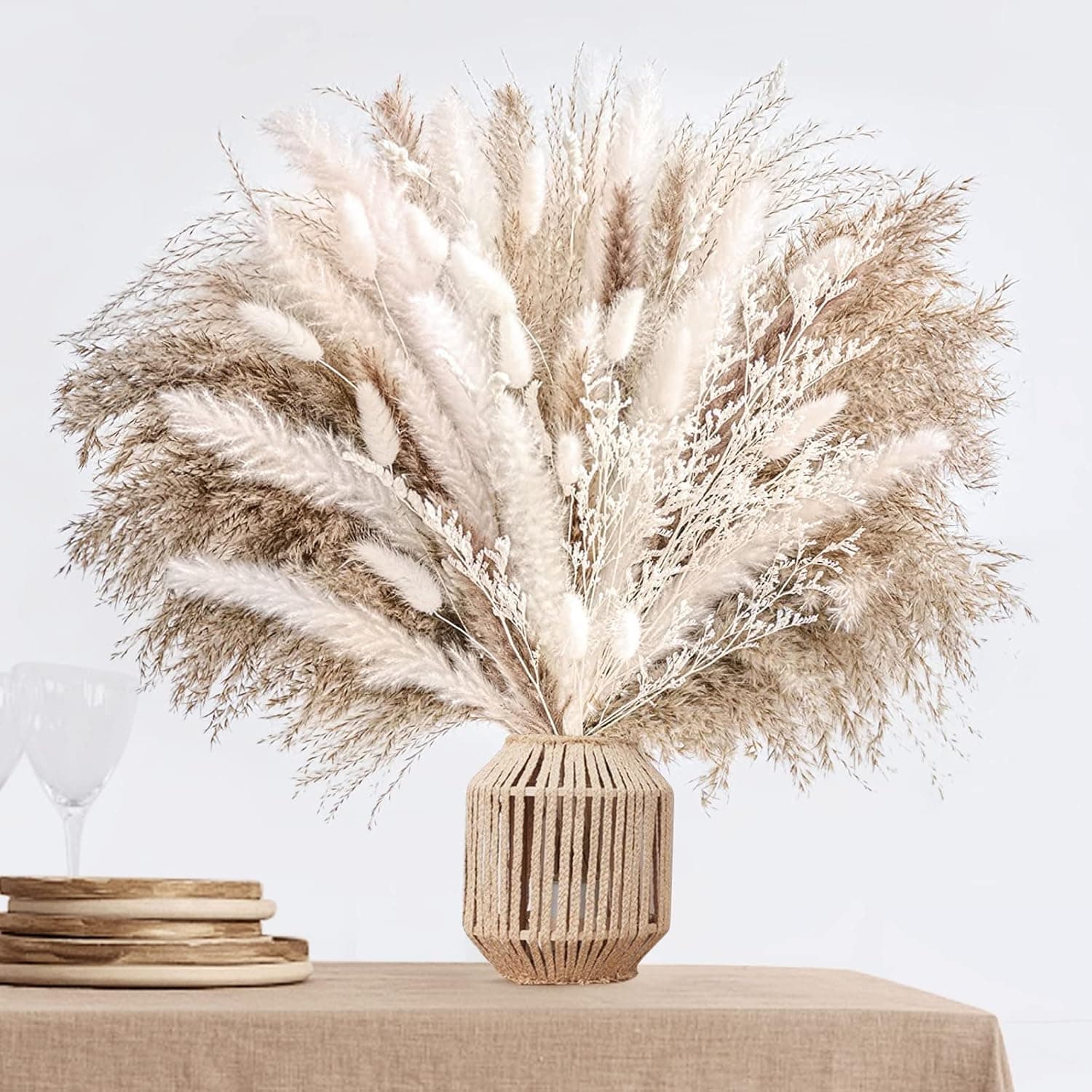 100 PCS Natural Pampas Grass Decor Bouquet | Boho Dried Floral Arrangement Centerpiece Table Decor Wedding Decor Rustic Decor