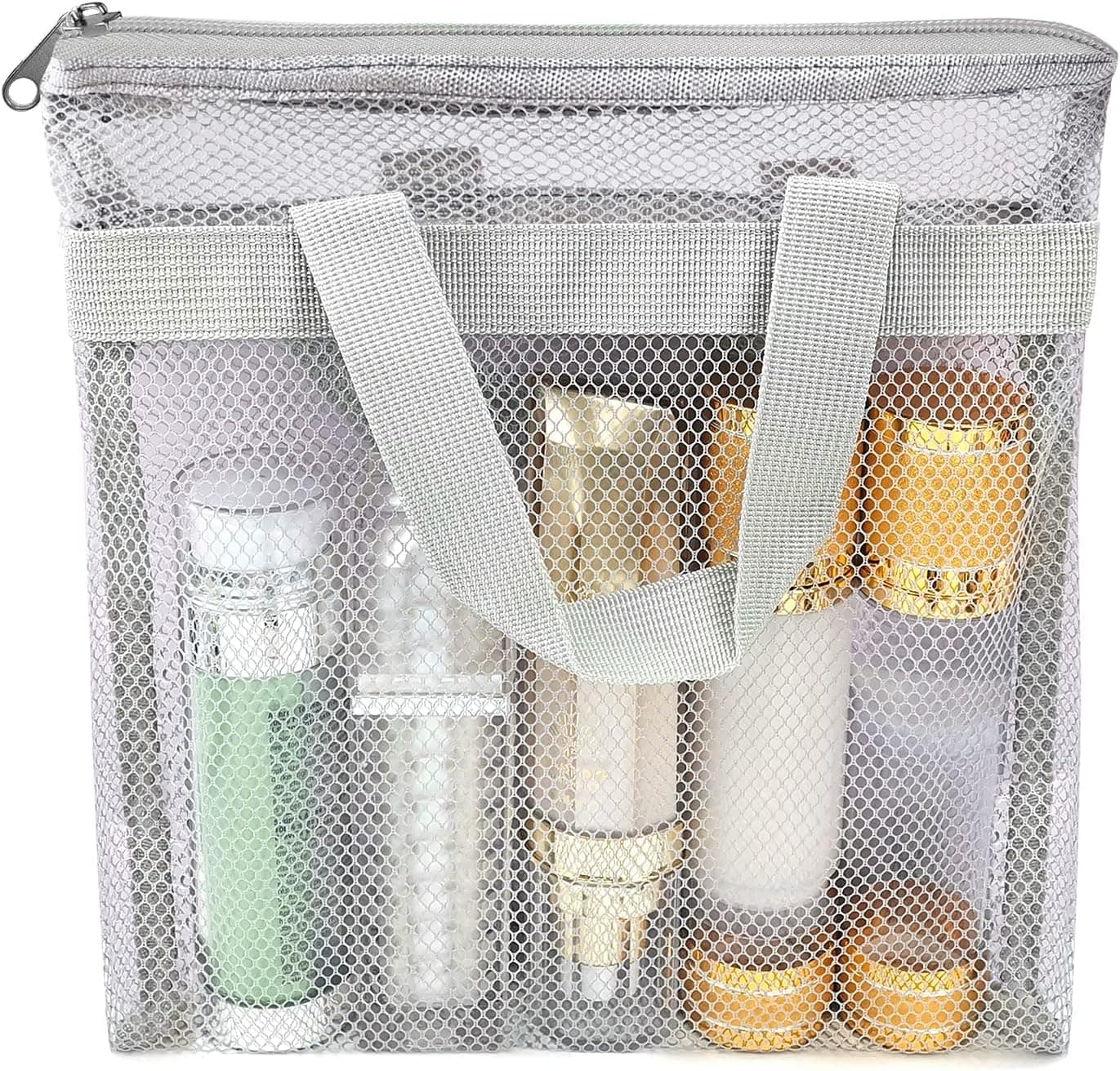 Ayieyill Shower Caddy Portable, Mesh Shower Caddy Tote Bag Quick Dry Hanging Toiletry and Bath Organizer for College Dorm, Gym, Beach, Travel or Camping with Zipper (Grey)