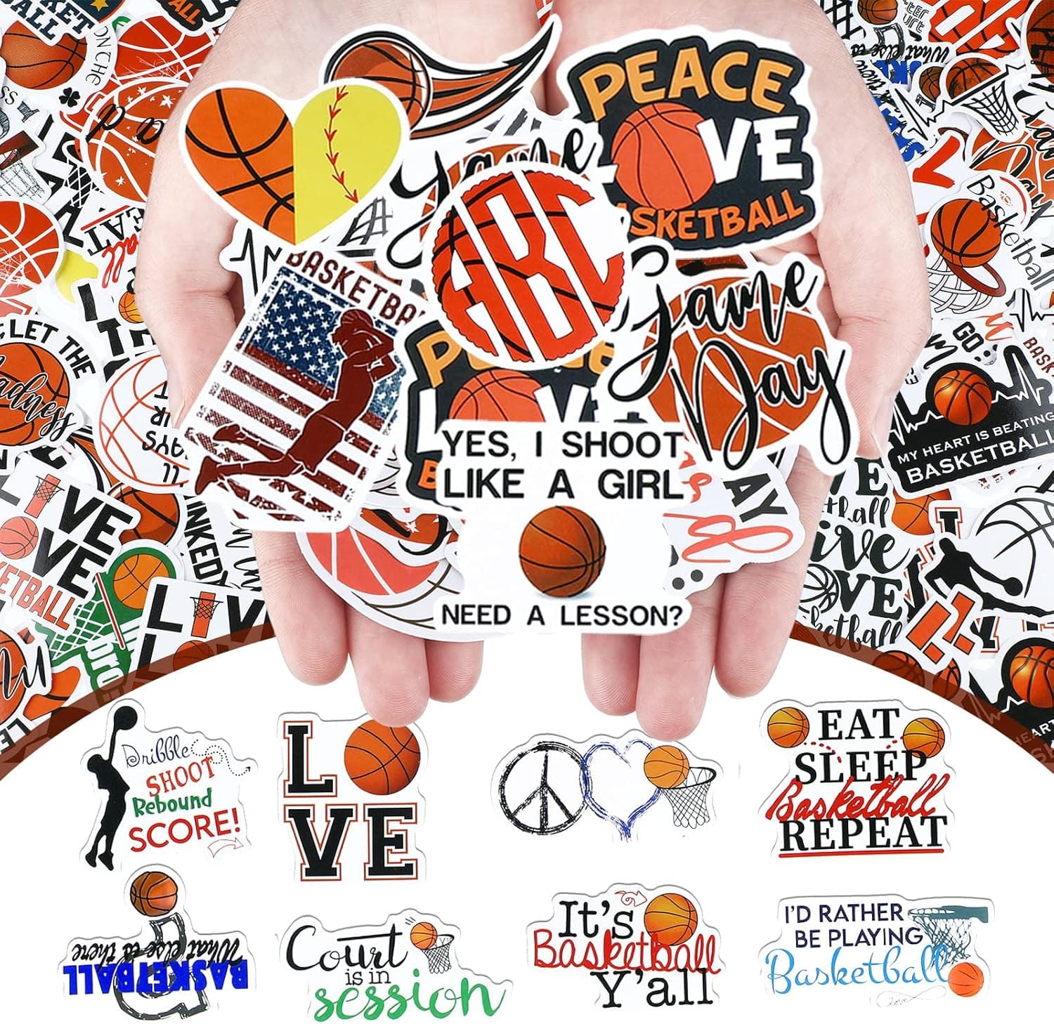 200 Pieces Basketball Stickers Waterproof Stickers Inspirational Vinyl Decals Basketball Gifts for Boys and Girls Laptop Water Bottle Phone Basketball Party Decorations Scrapbooking, 50 Styles