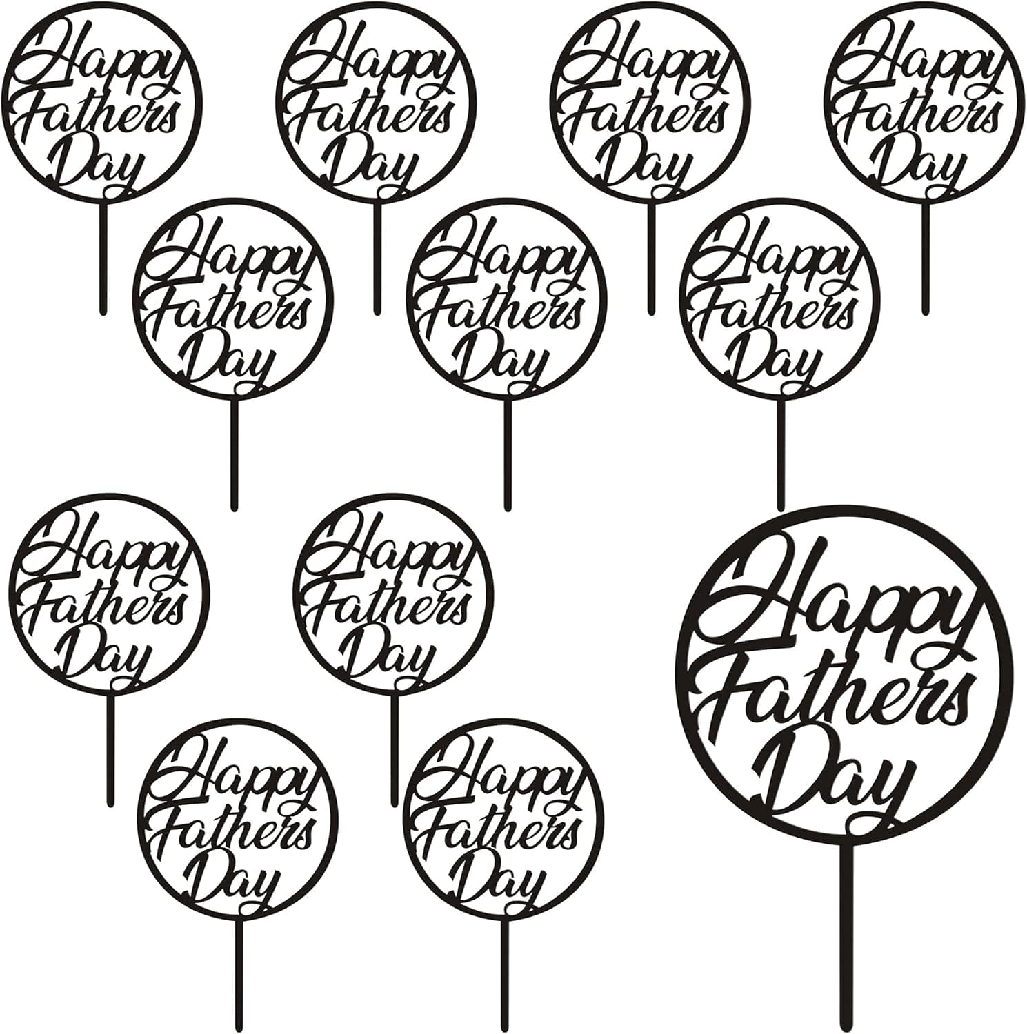 Rcanedny 16 Pieces Happy Father's Day Cake Topper Fathers Day Cupcake Toppers Acrylic Mirror Cake topper Decorative Party Cake Decoration for Father's Day (Black)