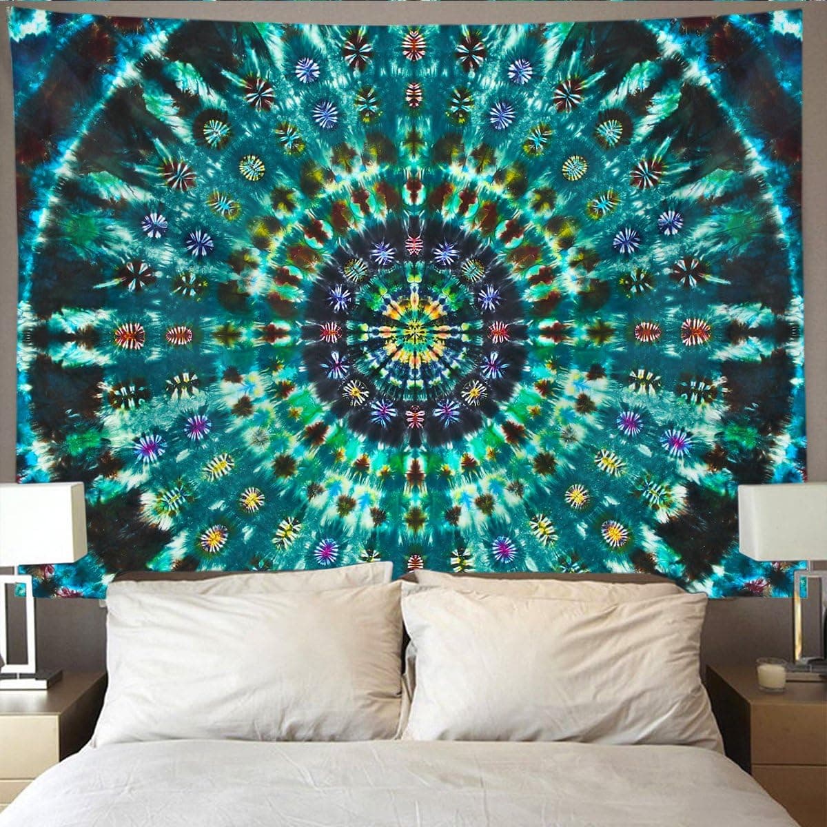 NiYoung Spiral Tie Dye Mandala Green Wall Tapestry Hippie Art Tapestry Wall Hanging Home Decor Extra Large tablecloths 60x90 inches for Bedroom Living Room Dorm Room