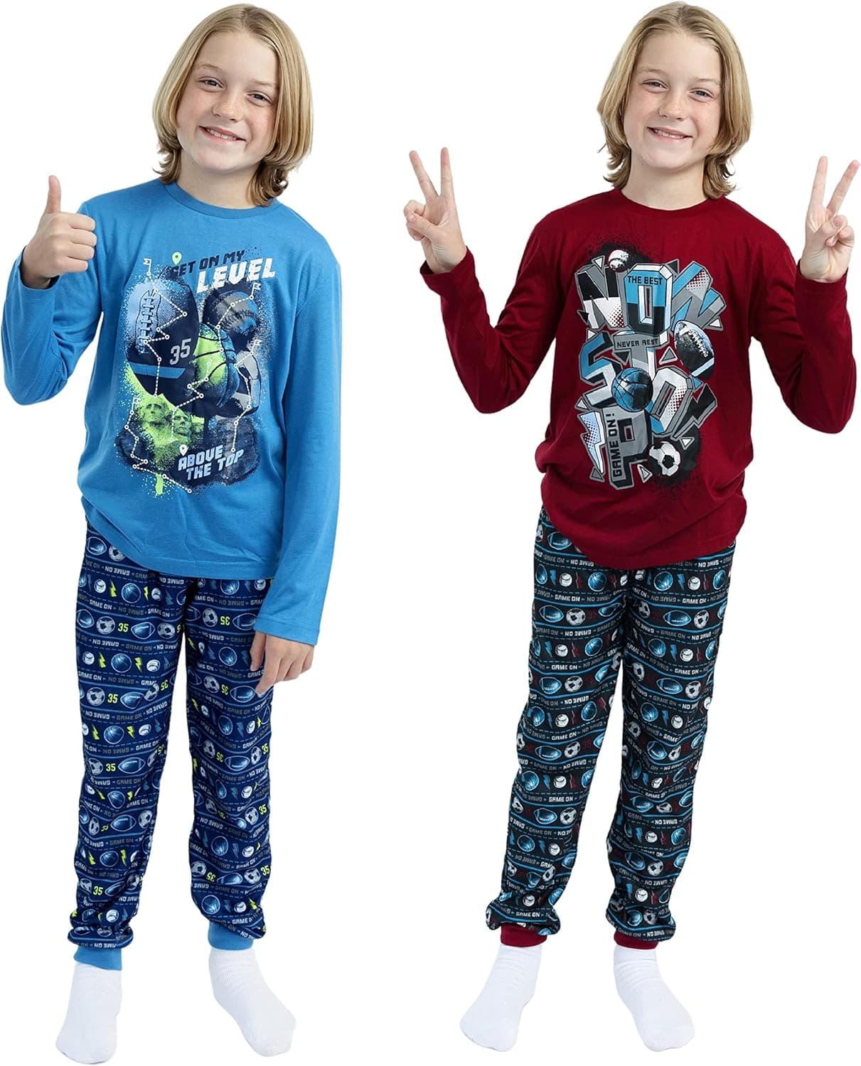 Sleep On It Boys Pajama Pant Set 4-Piece Long Sleeve Sleep Shirts & Soft Pajama Bottoms Set