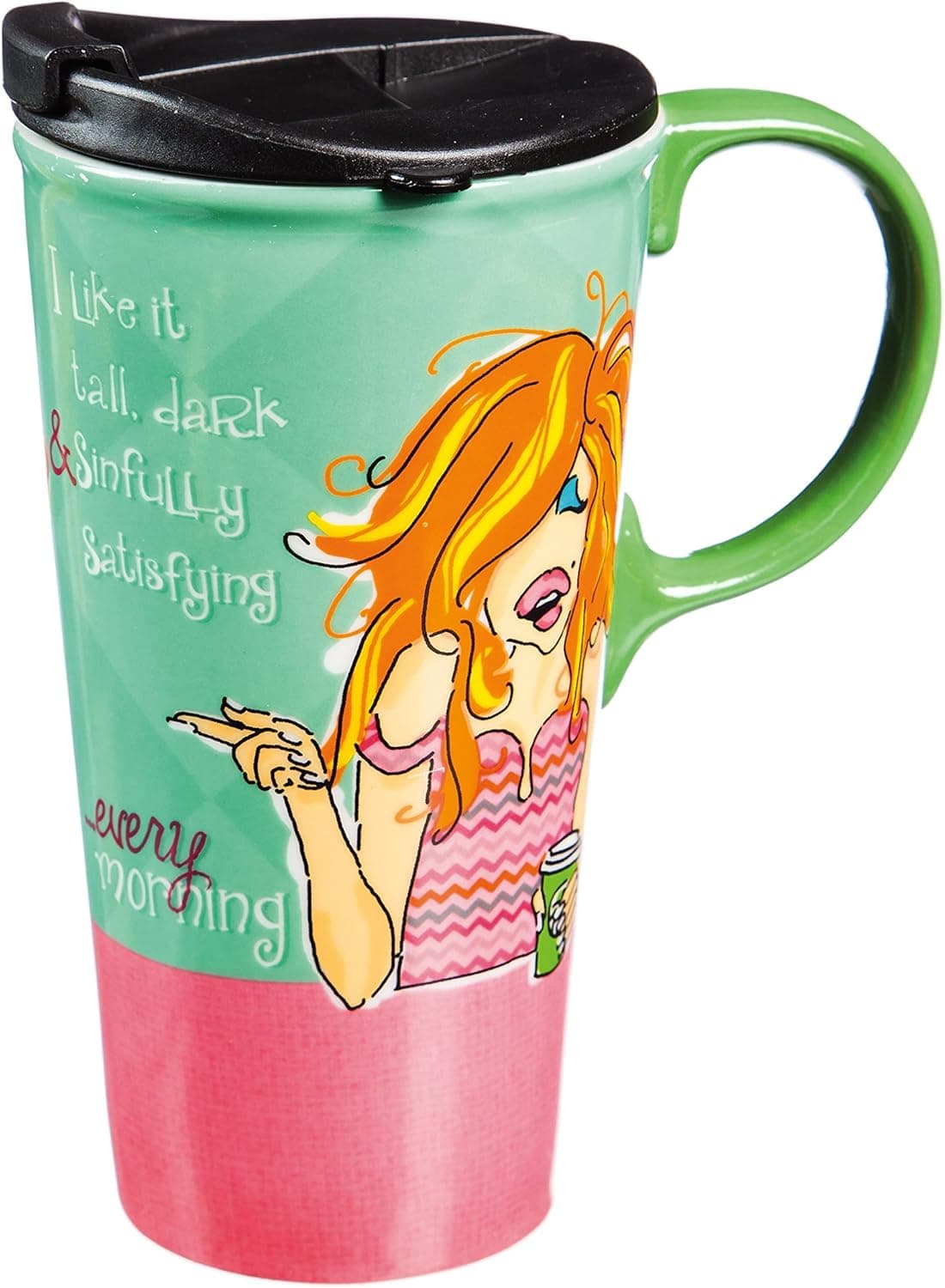 Cypress Home Ceramic Sinful Satisfying Travel Coffee Mug, 17 Ounce