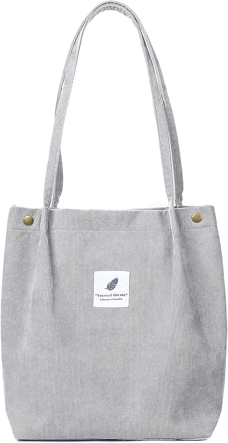 ALUWU Canvas Corduroy Tote Bag Casual Work Shoulder Handbags for Women Cute Purses