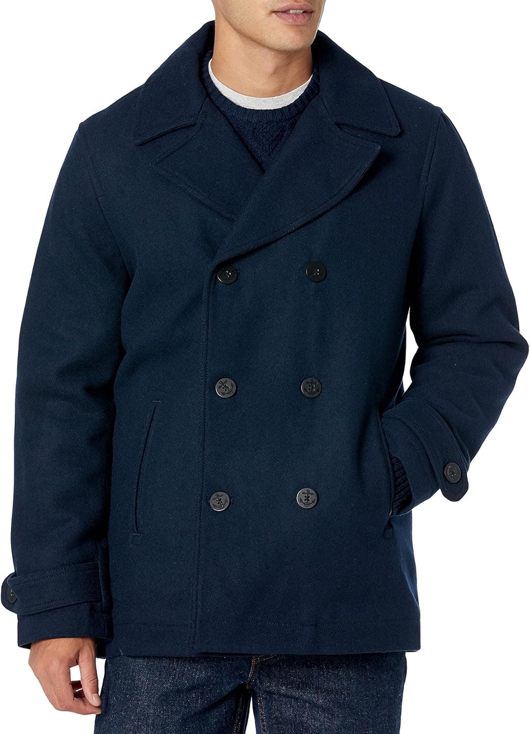 Amazon Essentials Men's Double-Breasted Heavyweight Wool Blend Peacoat