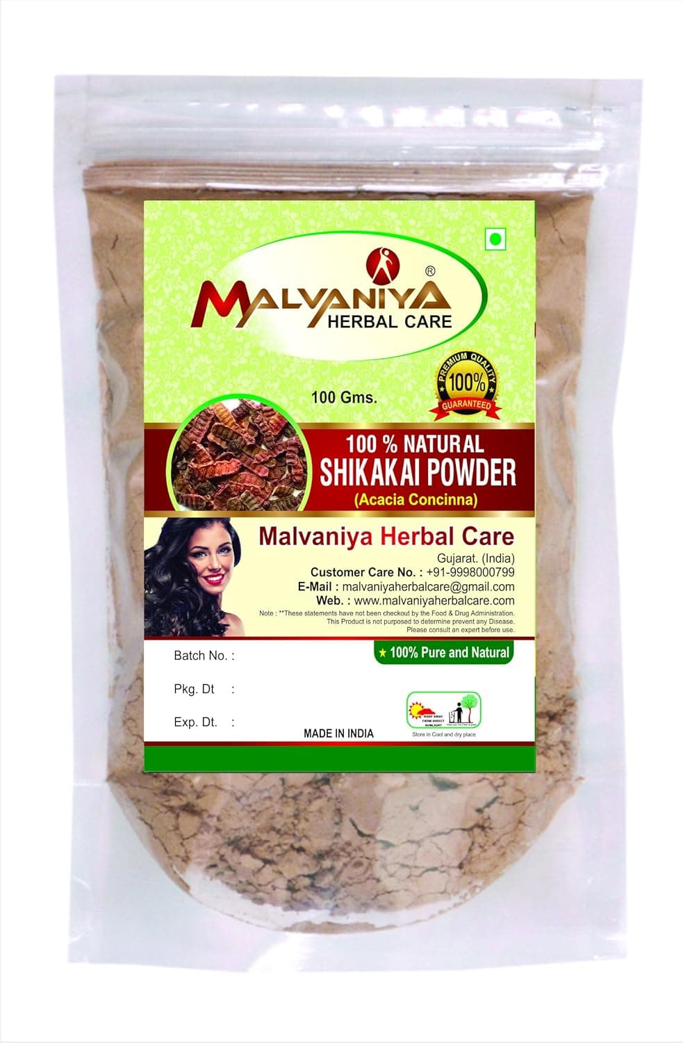 Organic Natural Shikakai Powder (ACACIA CONCINNA) for GORGEOUS HAIRS NATURALLY (100 gm (0.22 lb) 3.5 ounces)