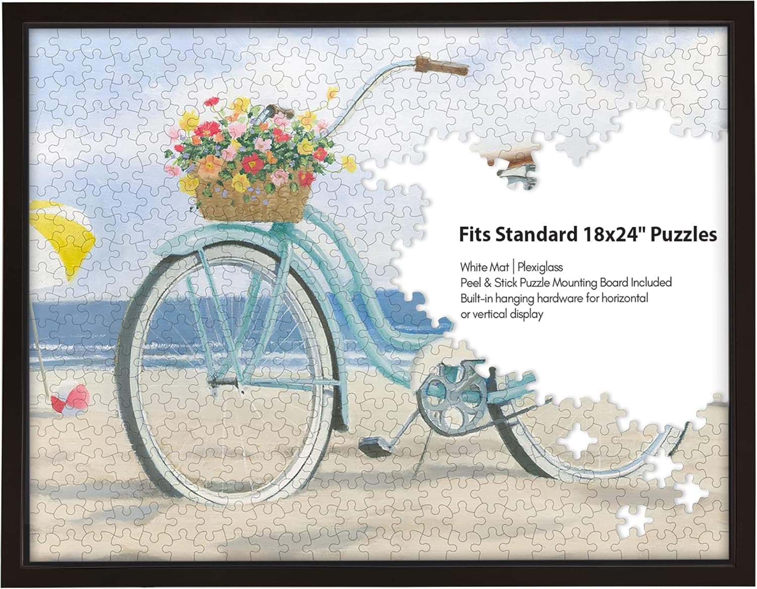 Americanflat 18x24 Black Puzzle Frame - Peel and Stick Board Included for Jigsaw Puzzle Display - Composite Wood Poster Frame with Plexiglass Cover