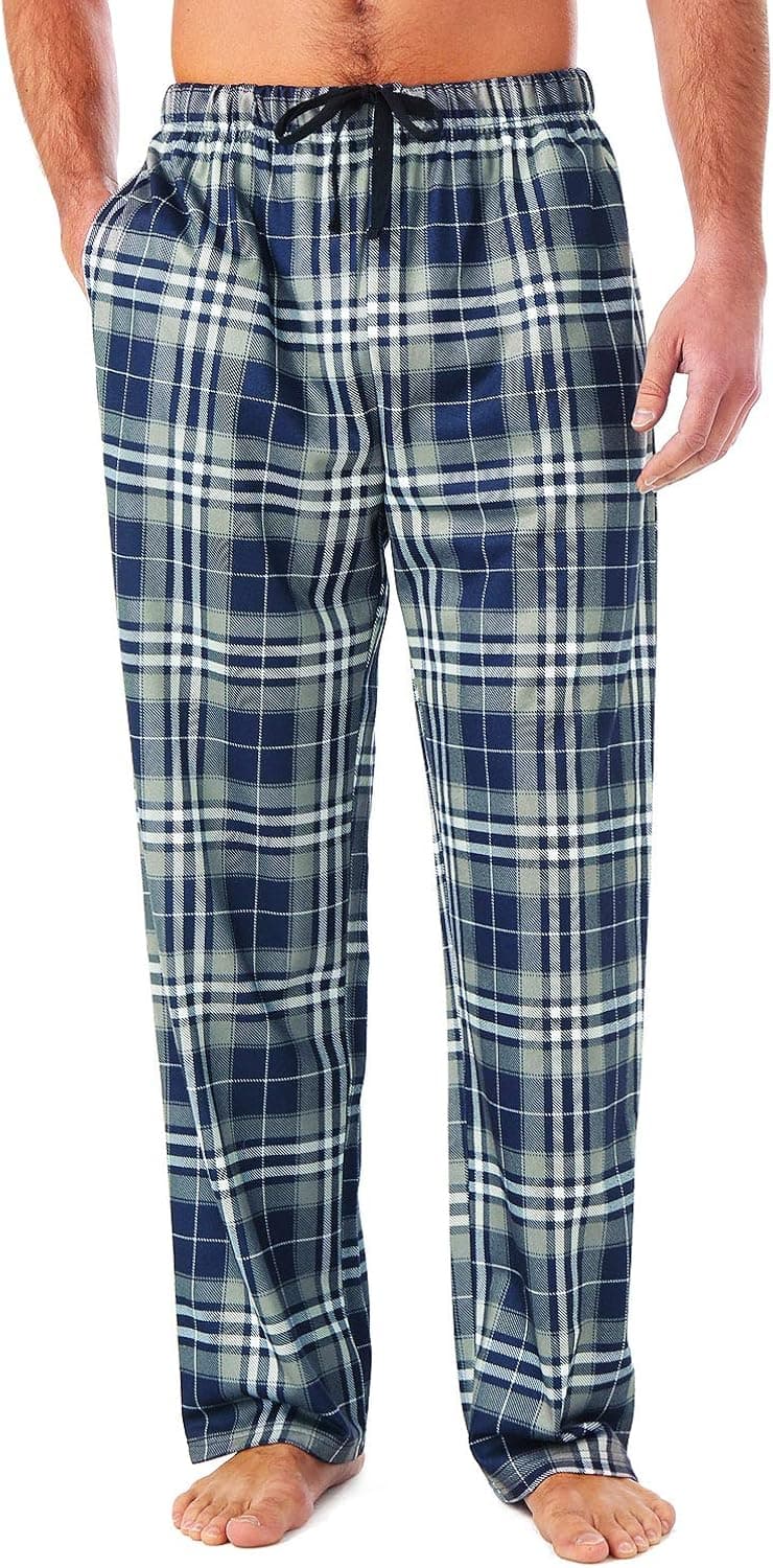 Men's Pajama Pants 100% Cotton Sleep Bottoms Plaid Soft Comfy Lounge PJ Pants Sleepwear with Pockets for Men