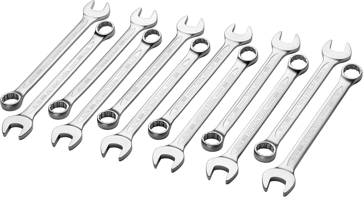 Jetech 11/16 Inch Combination Wrench (12 Pack) - Durable SAE Inch Cr-V Steel High Strength Spanner in Sand Blasted Finish