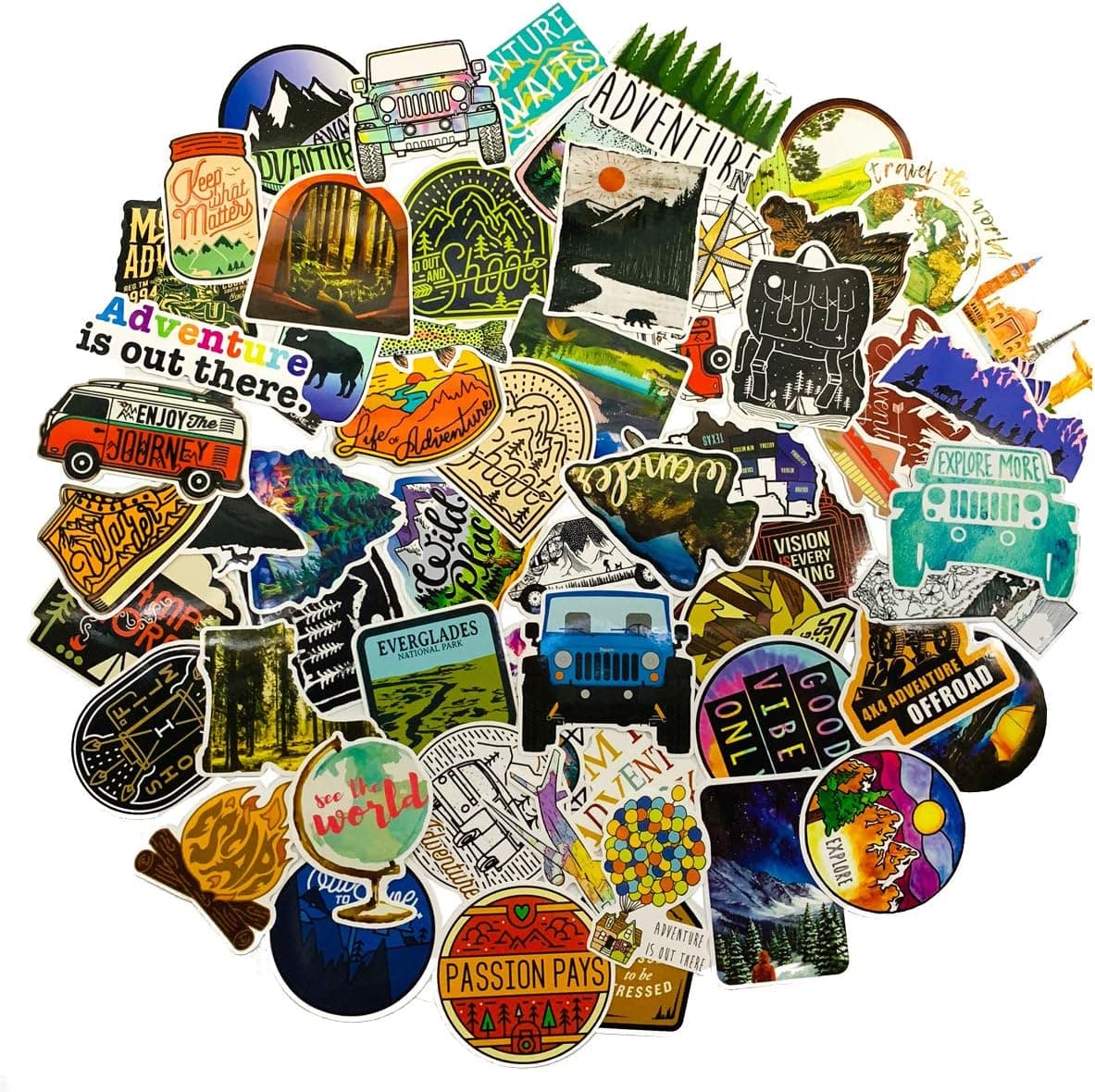 Outdoor Stickers 65-Pack, Stickers for Hydro Flask Water Bottles Waterproof Vinyl Aesthetic Trendy Sticker Decal Pack for Teens, Adults, Perfect for Laptop, Computer, Phone,Travel Case