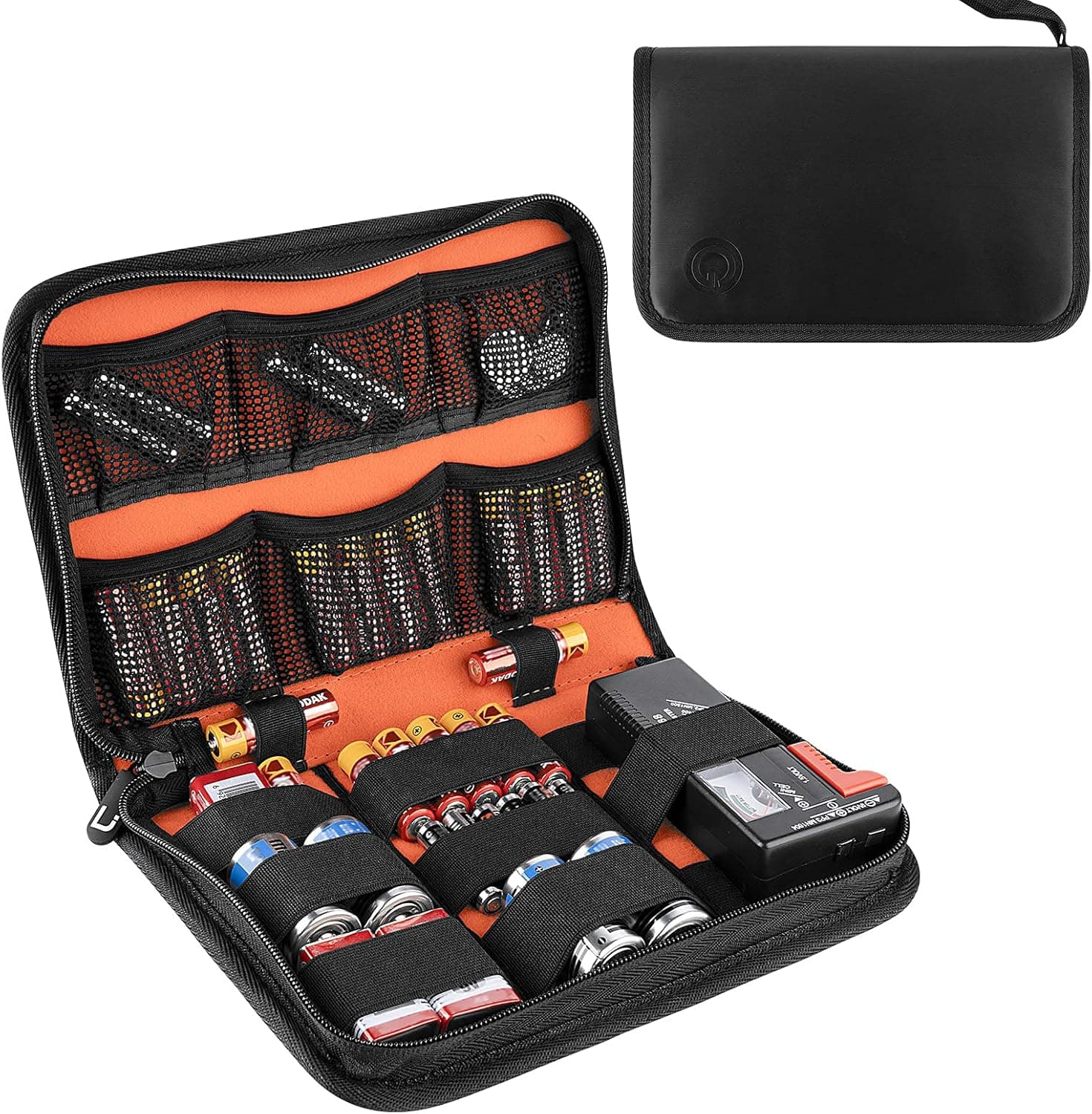 Linkidea Hard Battery Organizer Storage Box, Carrying Case Bag Holder with Battery Tester BT-168, Holds Various Sizes AA AAA C 9V Batteries