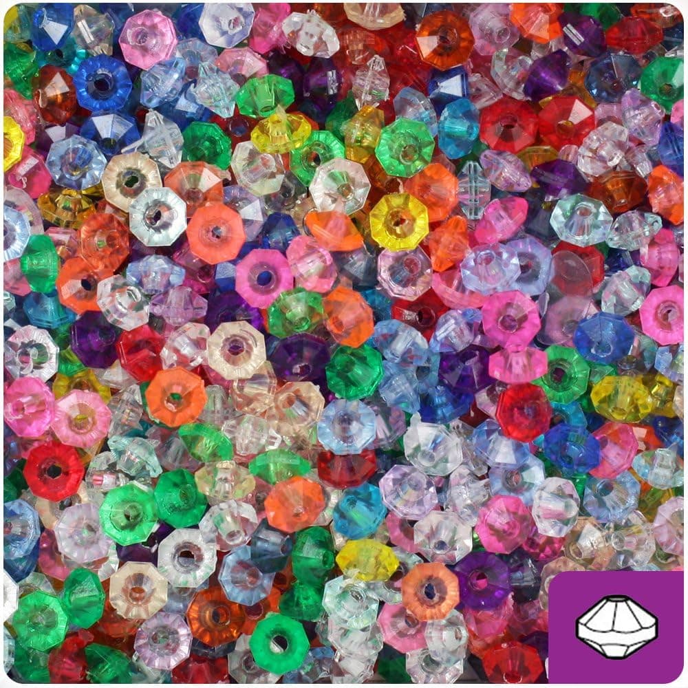 BEADTIN Mixed Transparent 6mm Faceted Rondelle Craft Beads (1200pc)