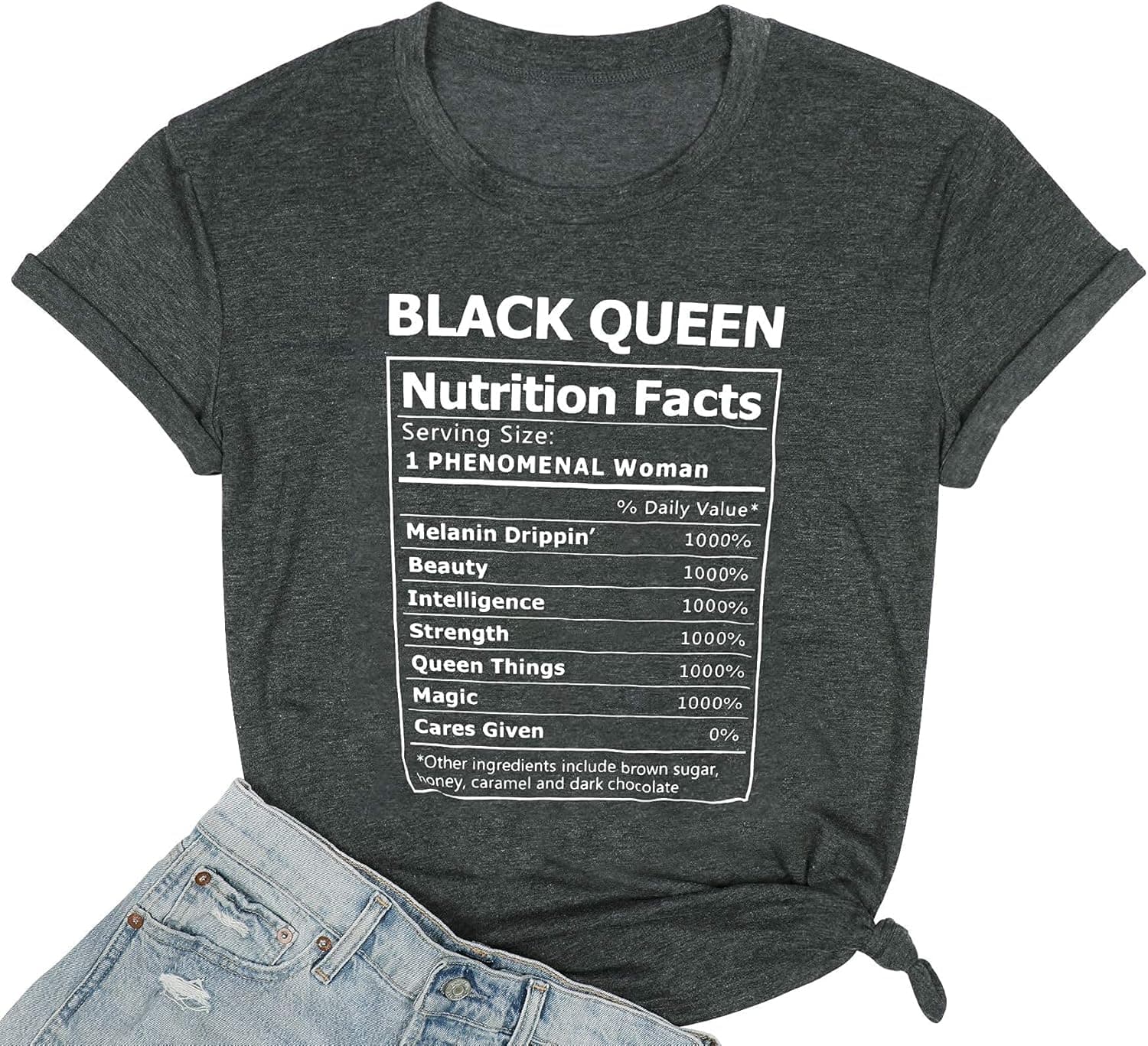 SUPEYA Black Queen T-Shirt Women Funny Letter Print Shirt Cute Graphic Tee Top