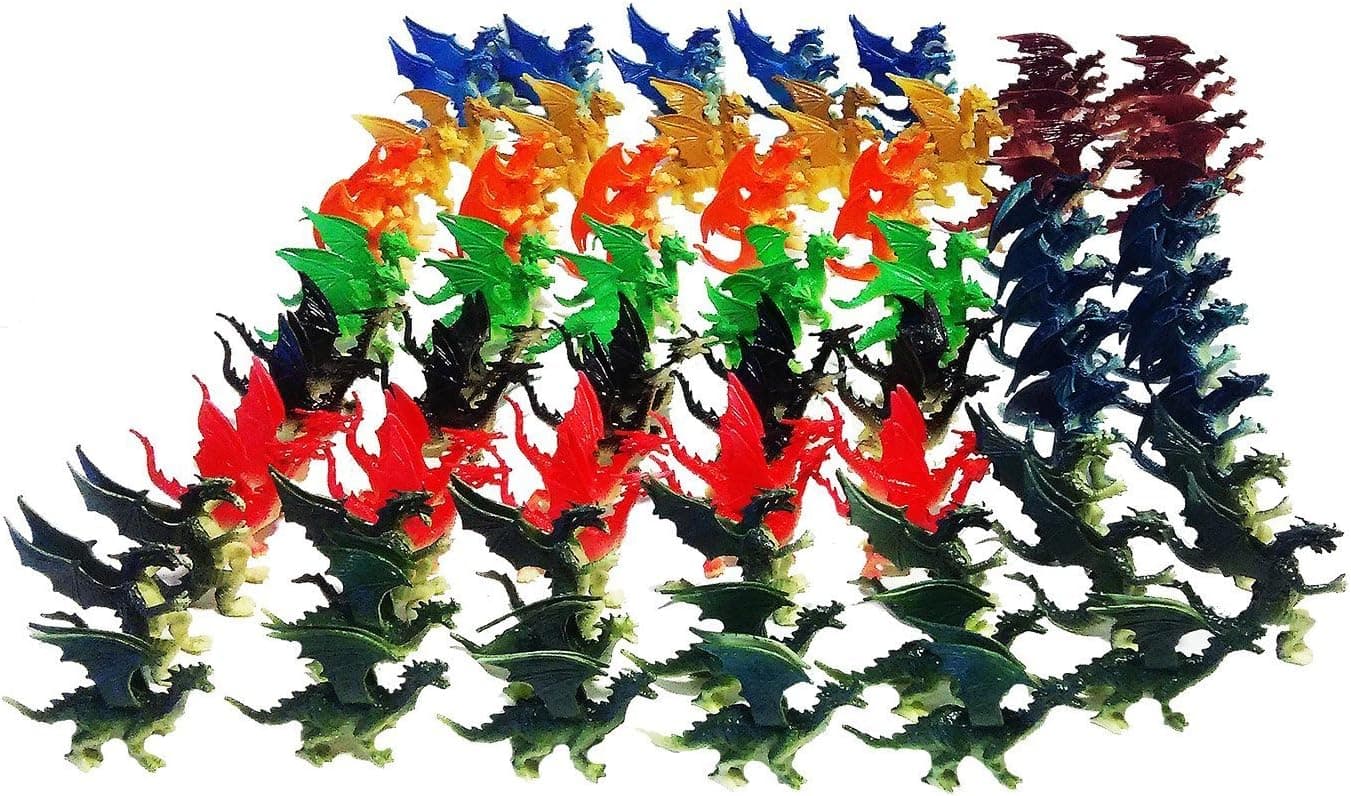 Toy Essentials 100 Pcs Plastic Fire Breathing Mini Dragons 2.5 Inch - 3 Inch