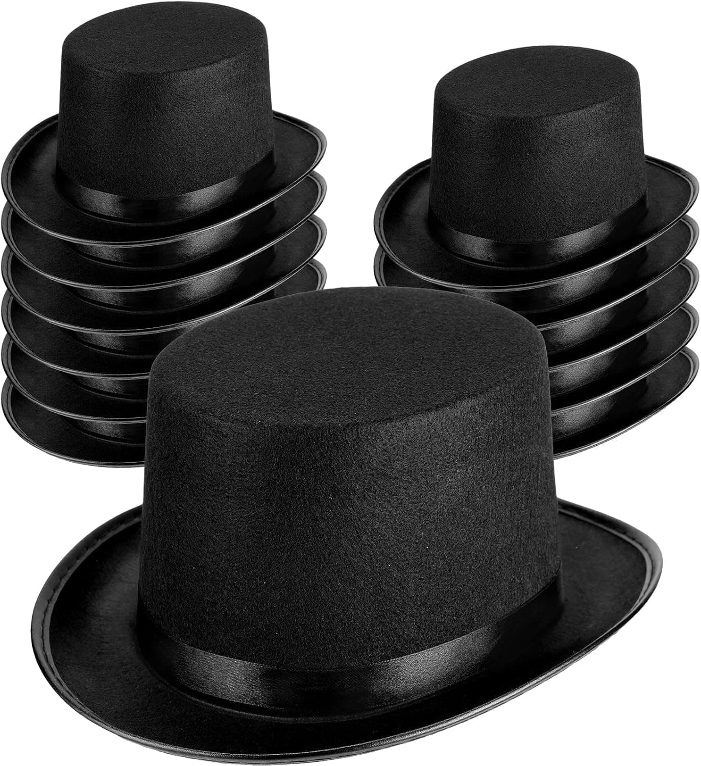 12 Pcs Black Felt Top Hats Satin Magician Hat Unisex Formal Costume Top Hat Black Novelty Circus Hat for Men Women Dress Up Fancy Style Circus Magic Birthday Party Supplies Favors