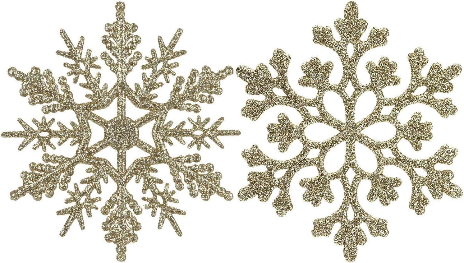 Adeeing 4inch Snowflake Gold Christmas Glitter Ornaments, 36pcs Sparkling Snowflake Christmas Tree Decorations for Decorating, Crafting