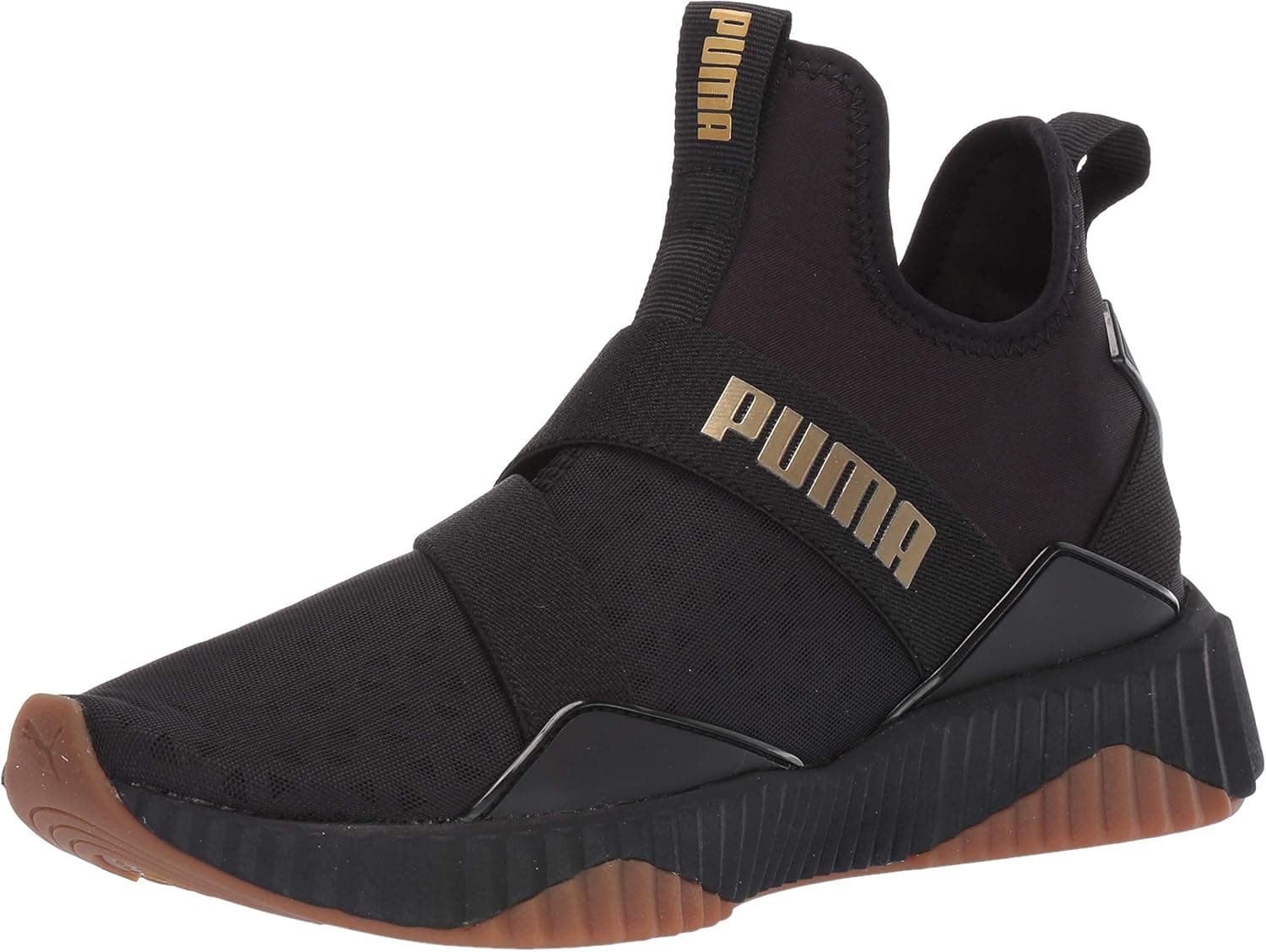 Puma Women's Defy Mid Cross Trainer, Black-Metallic Gold, 6.5 M US