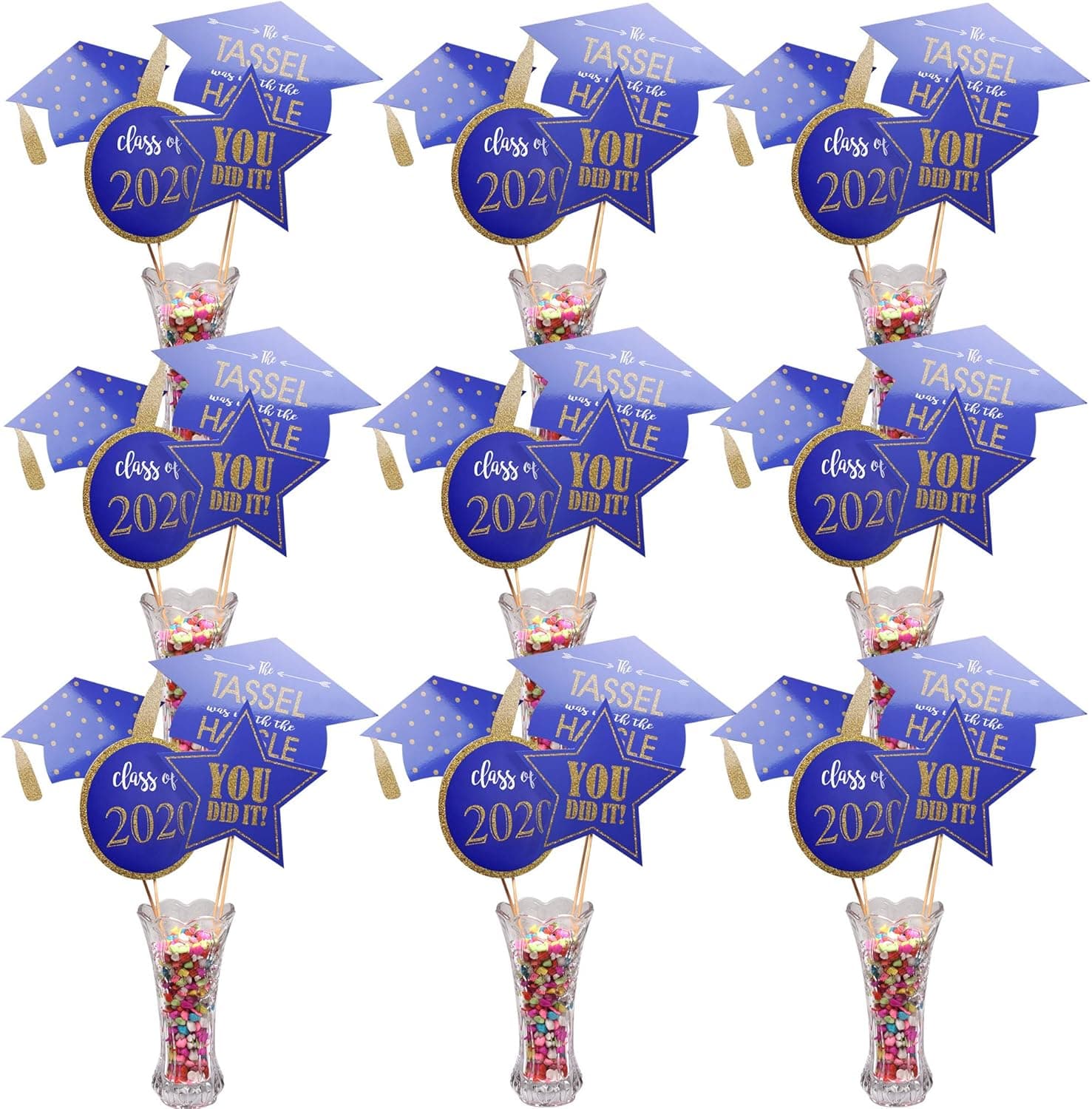 Graduation Centerpiece Sticks 2020 Graduation Decorations Great to Decorate Graduation Table A Big Hit on 2020 Graduation Party Blue & Gold - 36 Packs