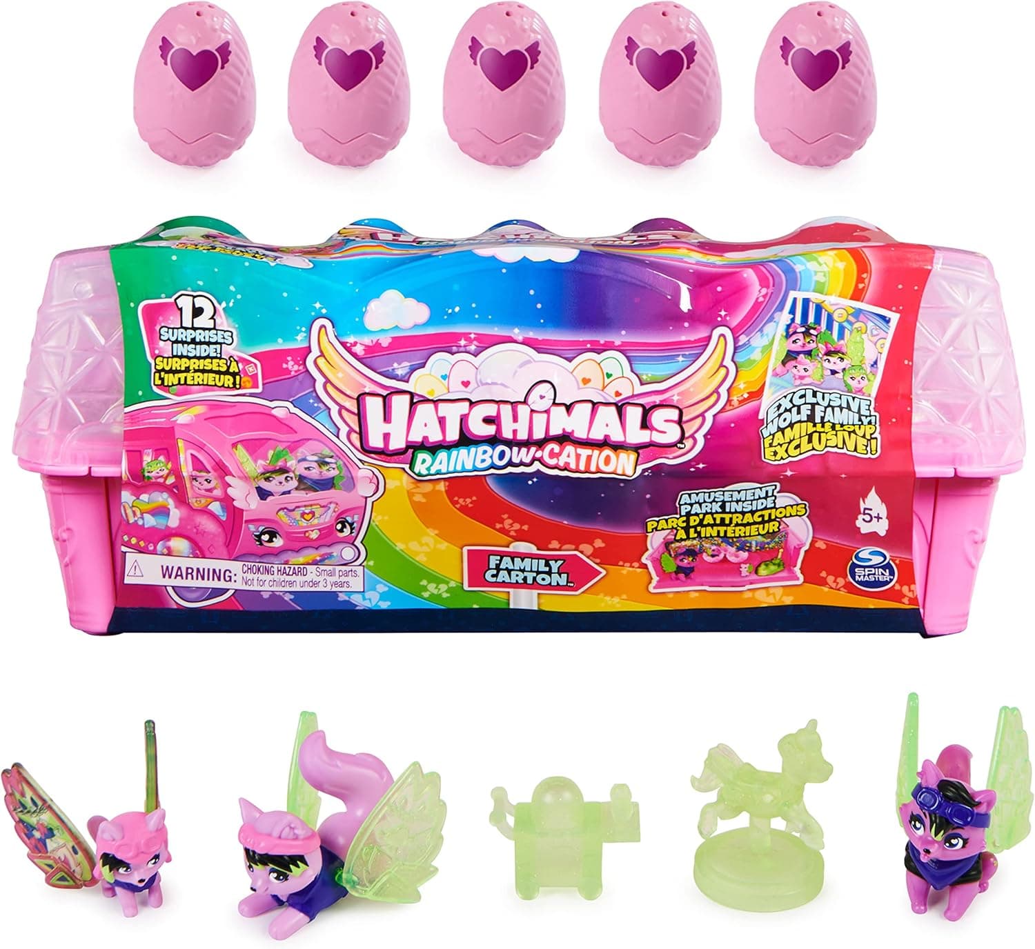 Hatchimals CollEGGtibles, Rainbow-cation Wolf Family Carton with Surprise Playset, 10 Characters, 2 Accessories, Easter Gifts, Kids Toys for Girls