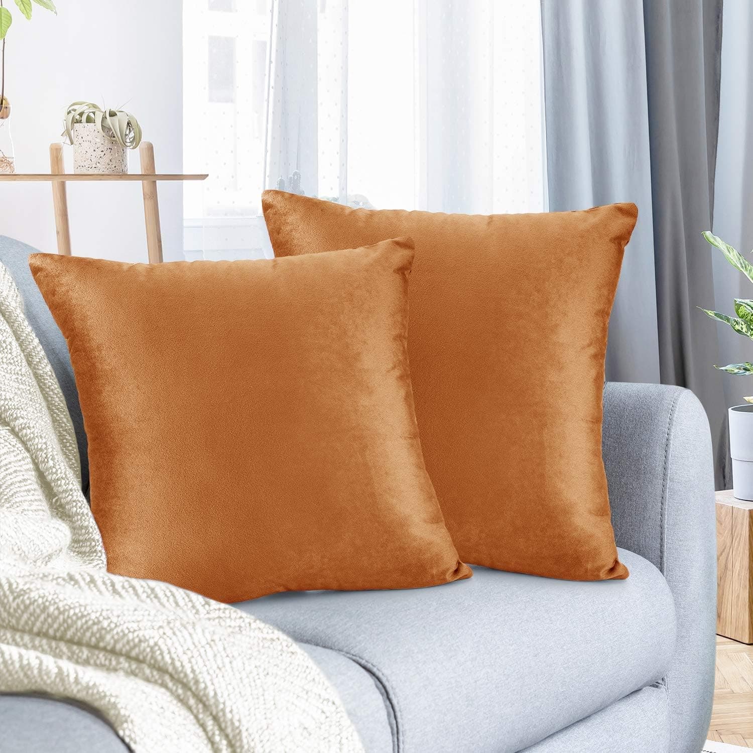 Nestl Throw Pillow Covers, Cozy Velvet Decorative Rust Pillow Covers 20 x 20 Inches, Soft Solid Couch Pillow Covers for Sofa, Bed and Car, Set of 2