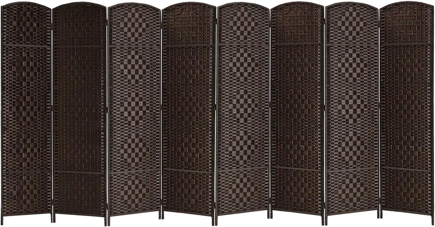 Room Dividers, 6Ft. Tall Extra Wide 19" Woven Fiber Folding Privacy Screens Panel, Partition & Wall Divider,Space Seperate Decorative Screen Panel,Double Hinged,Freestanding- 8 Panel, Dark Coffee
