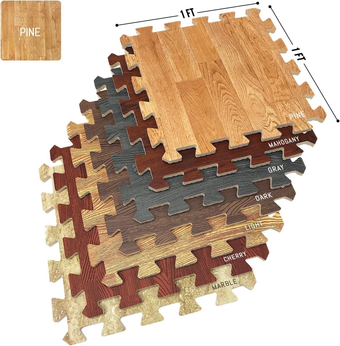 Sorbus Wood Grain Floor Mats Foam Interlocking Mats Each Tile 3/8-Inch Thick Flooring Wood Mat Tiles - Home Office Playroom Basement Trade Show