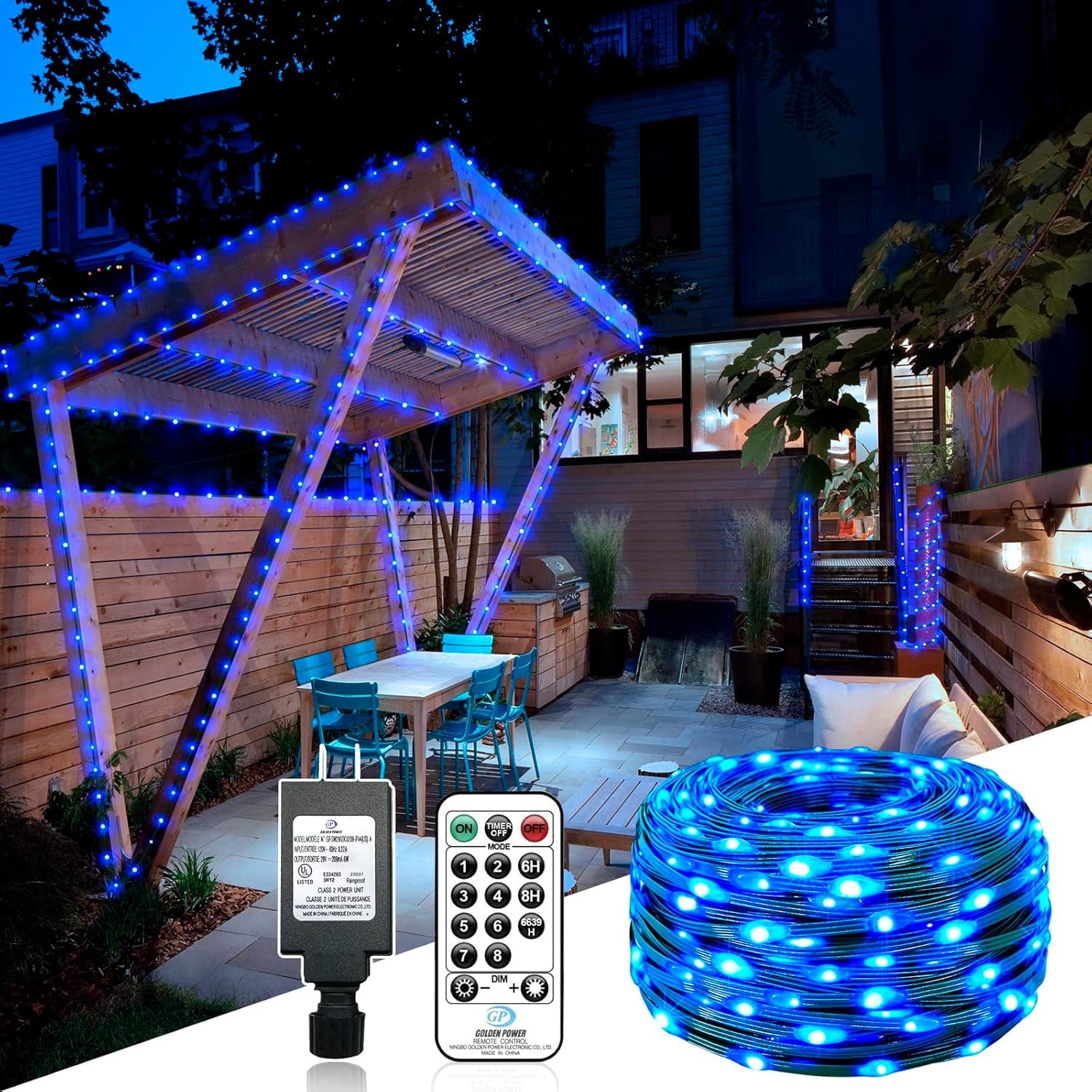 Christmas Lights Outdoor - 66FT 200LED Plug in Fairy Lights, 8 Modes IP67 Waterproof Green Wire Christmas Tree Lights with Remote and Timer for Wedding Party House Yard Xmas Decorations(Blue)