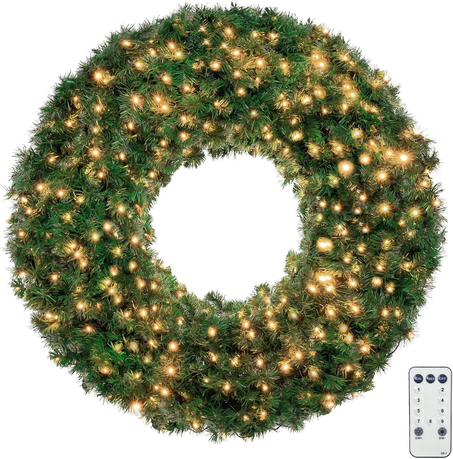 48 Inch 4 FT Large Christmas Wreath - DECSPAS Pre-lit Plug-in Wreaths with 220 Color Changing 9 Modes LED Lights Remote Adapter Xmas Decorations for Door Outdoor Indoor Wall Home