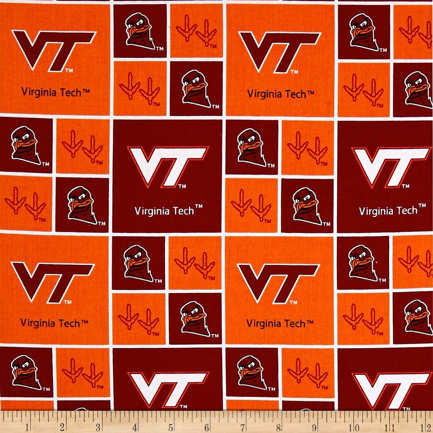 NCAA Virginia Tech Hokies Box Logos Allover, Fabric by the Yard