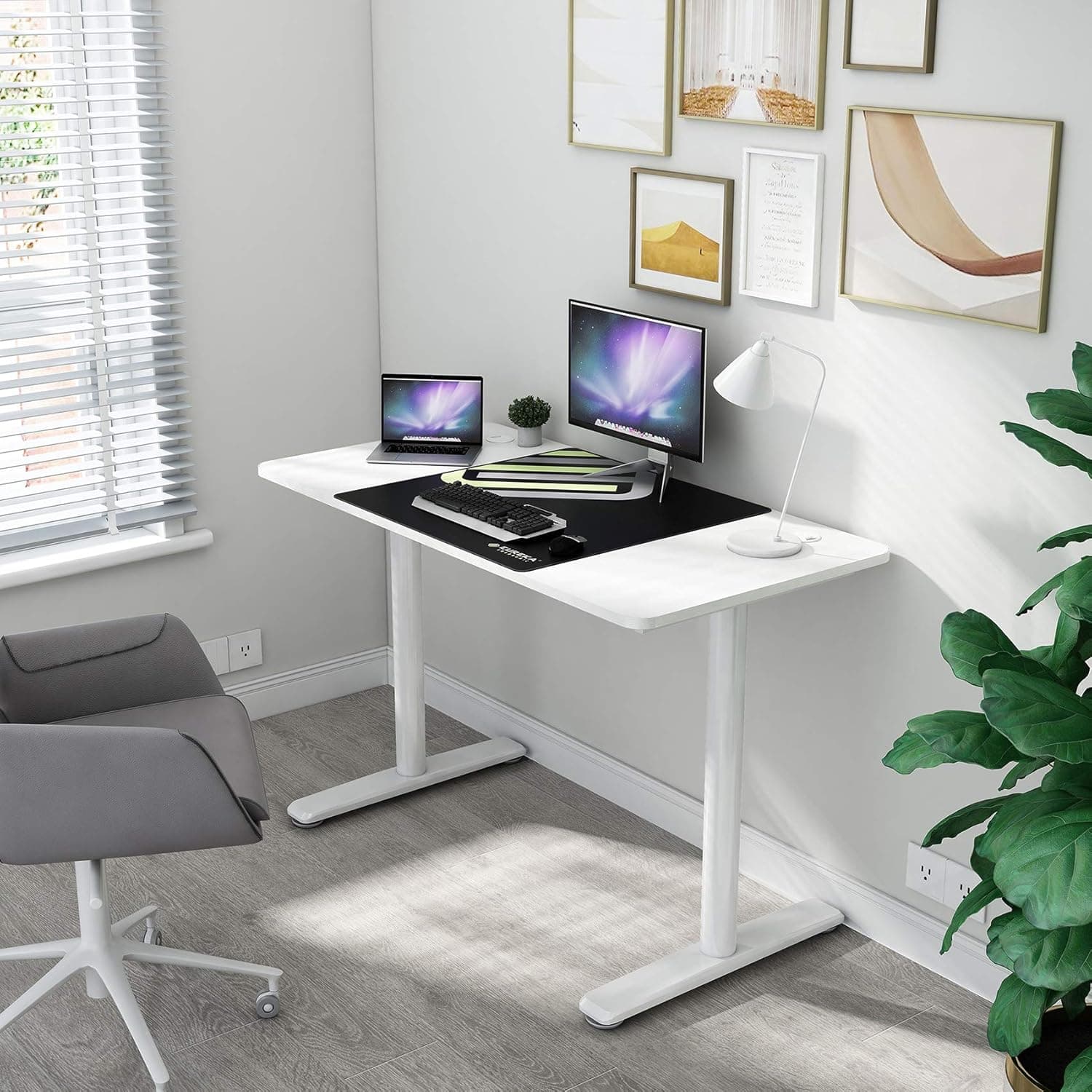 Eureka Ergonomic White Desk 47", Modern Simple Style Study Writing Desks PC Table for Small Spaces Home Office Desk with Mouse Pad Cable Management