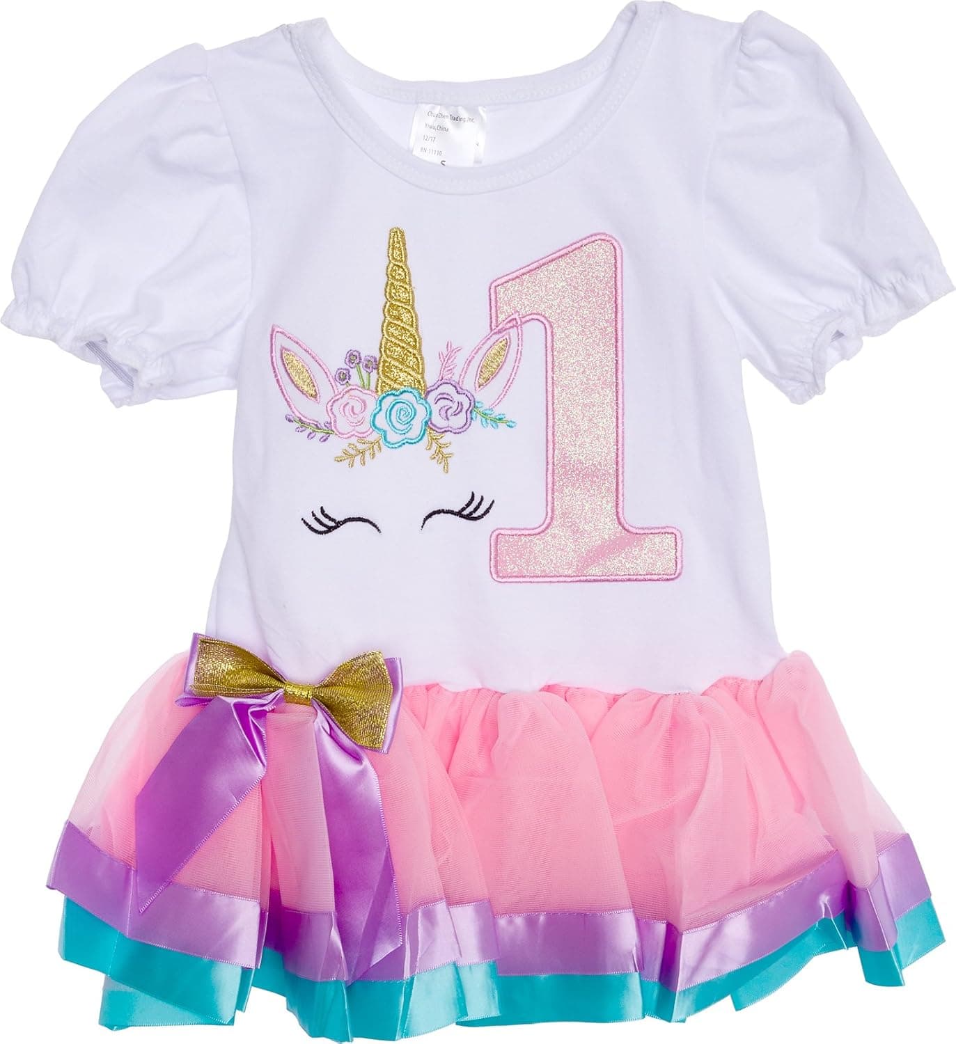 Silver Lilly Baby Girls Birthday Outfit Unicorn Rainbow Ribbon Tutu Dress for Toddlers
