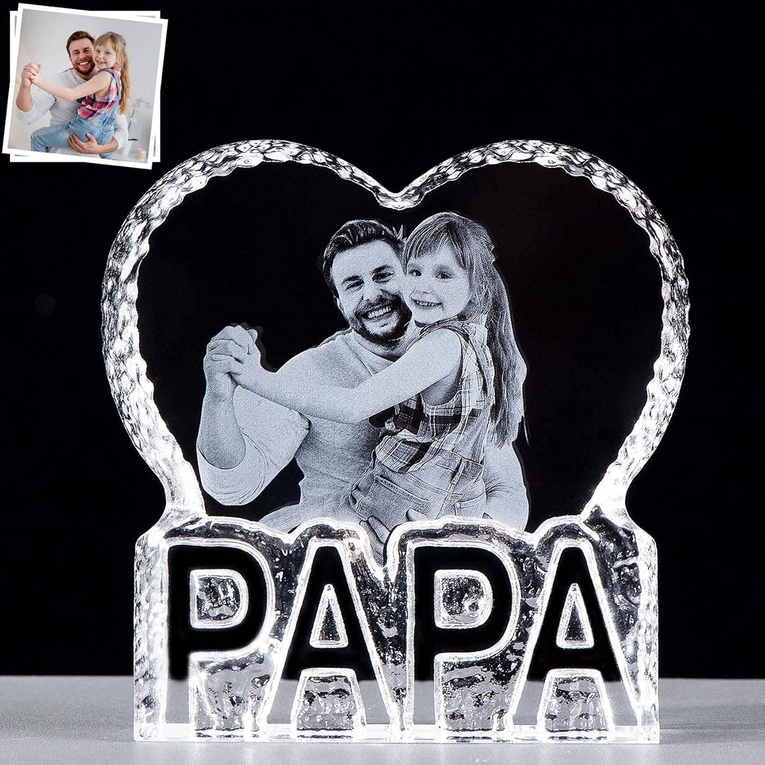 YWHL Personalized Crystal Photo Gifts for Papa, Birthday Gift for DAD from Daughter Son, Customized Father's Day Gifts, Laser Engraved Crystal Photo Frame