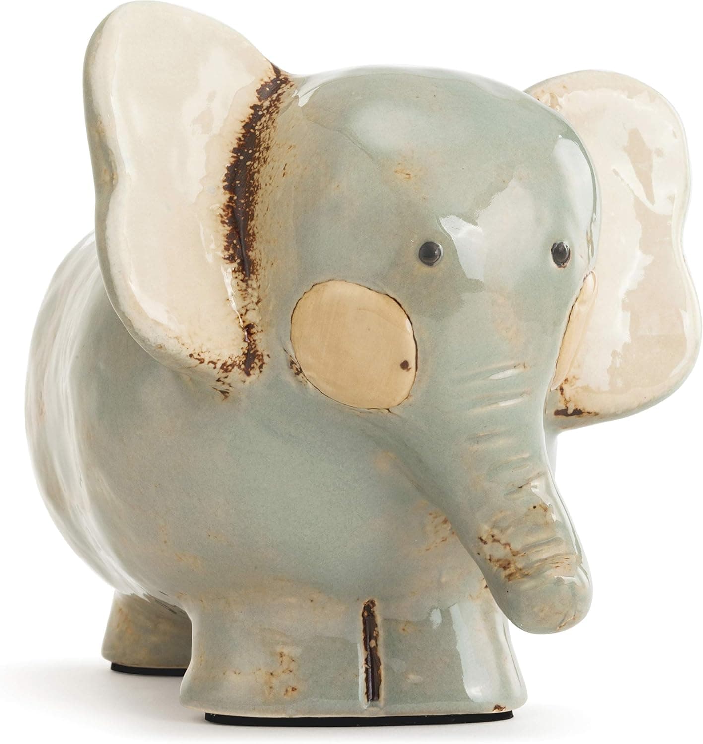DEMDACO Elephant Character Glossy Blue 6.5 x 6 Distressed Ceramic Piggy Money Bank
