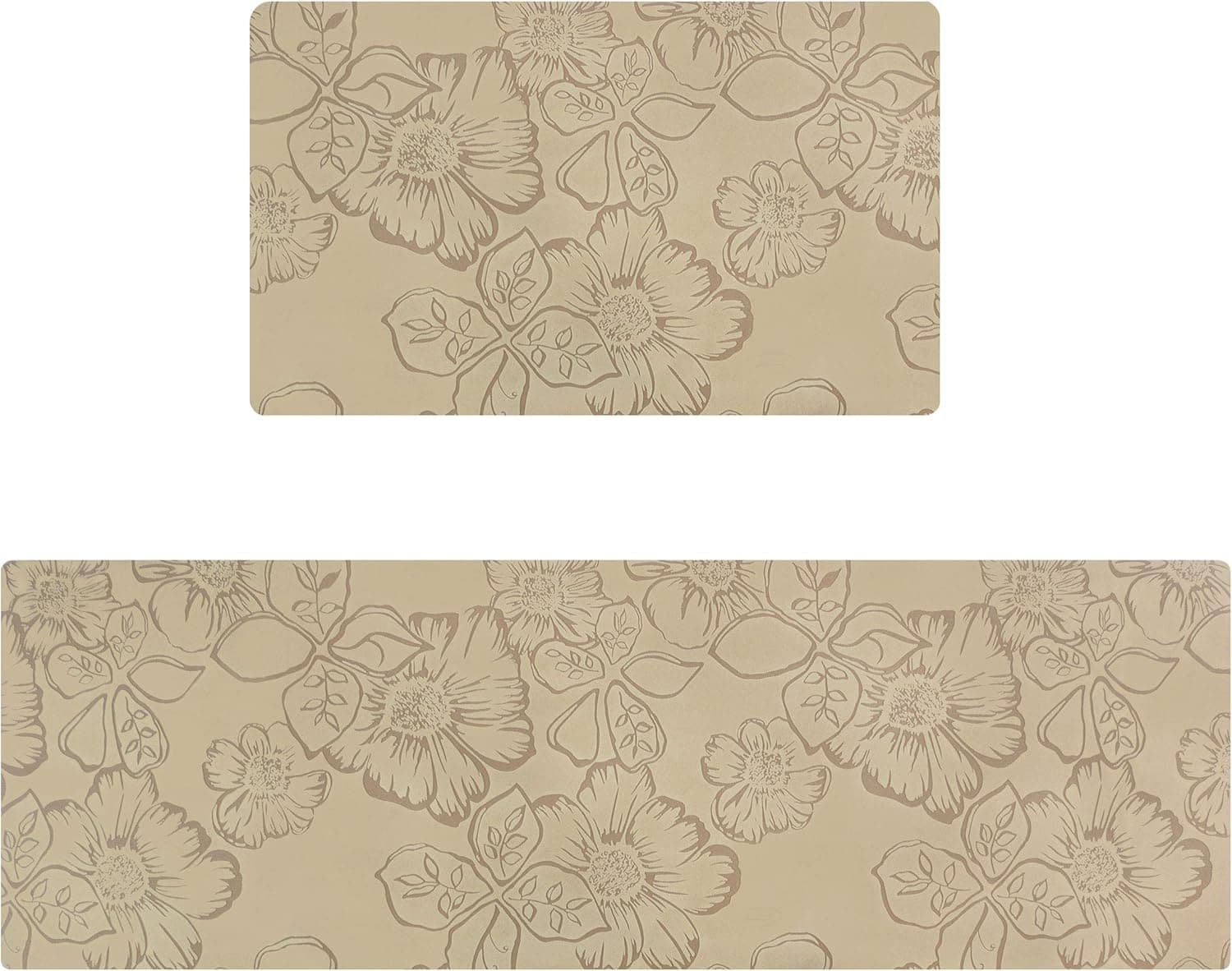 Cushioned Kitchen Rugs Mat Set,Set of 2 Beige Waterproof Non Slip Natural Rubber Backed Comfort Kitchen Floor Mat Indoor Outdoor Doormat Runner 18 X 28+18 x 55 Inches