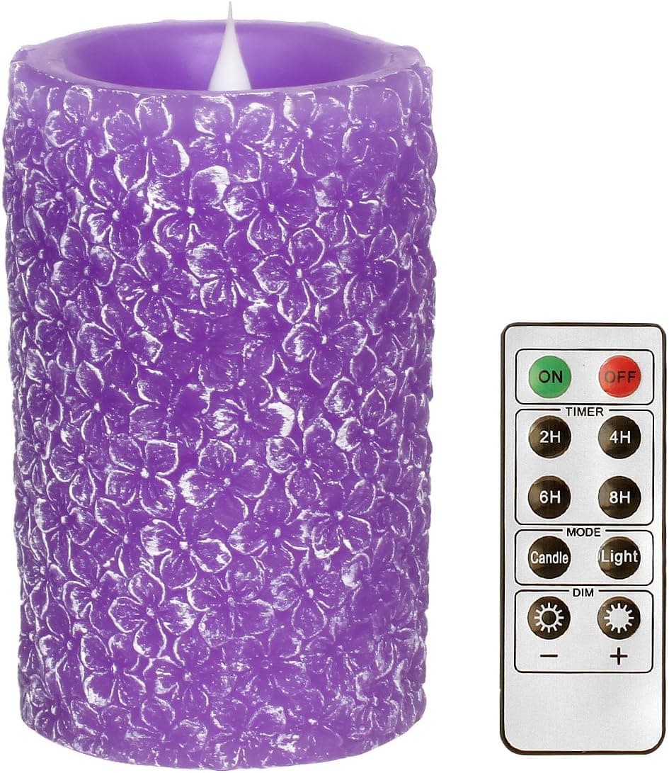 Romingo St. Patrick's Day LED Flameless Flickering Candle with Timer and Remote Control, Home Decor—Purple Clover