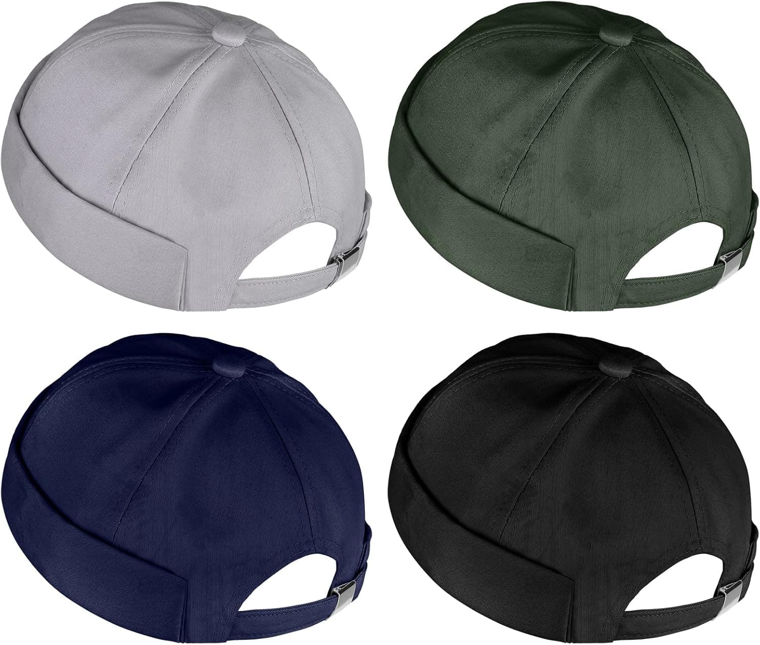 URATOT 4 Pieces Brimless Hat Docker Cap Retro Cotton No Brim Hat Adjustable Rolled Cuff Brimless Cap