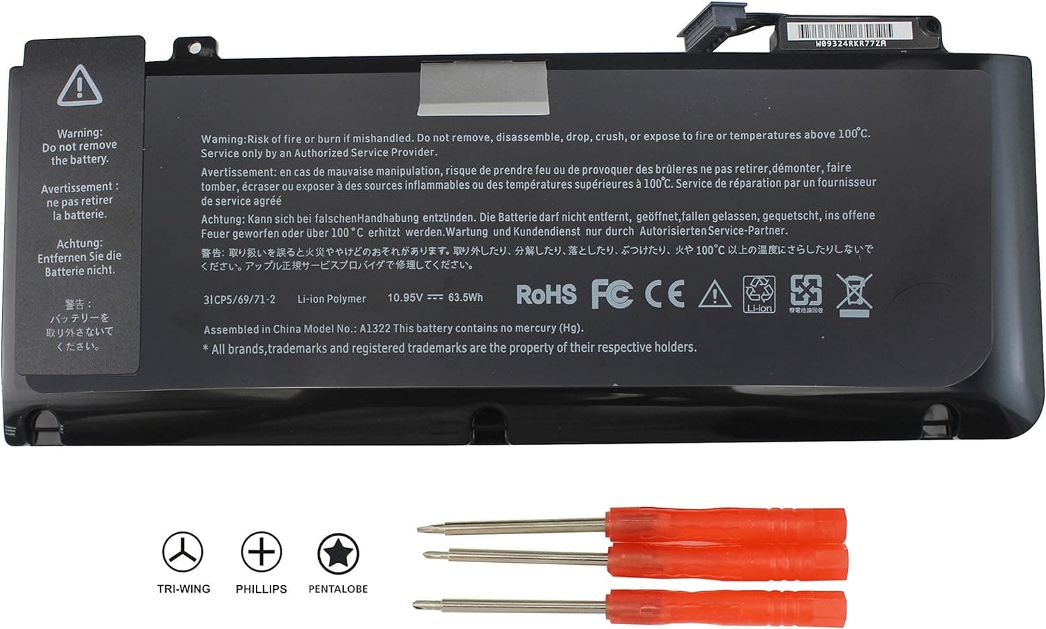 BATURU A1322 Laptop Battery for MacBook Pro 13 inch A1322 A1278 (mid 2009 2010 Early 2011 Late 2012 Version) MB990LL/A MC724LL/A MD314LL/A 020-6547-A - 12 Month Warranty